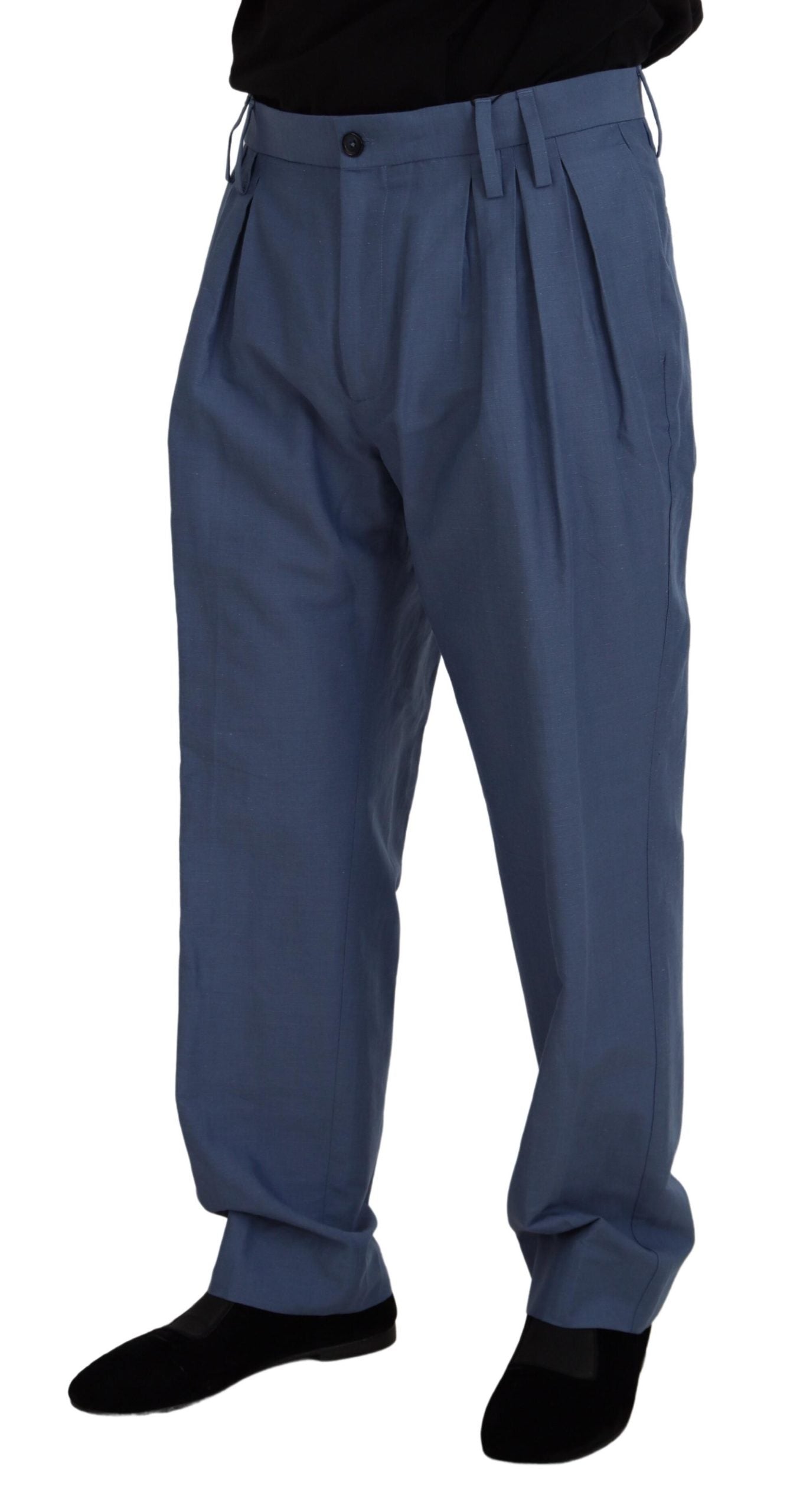 Dolce & Gabbana Elegante blaue Hose aus Leinen-Baumwoll-Mischung