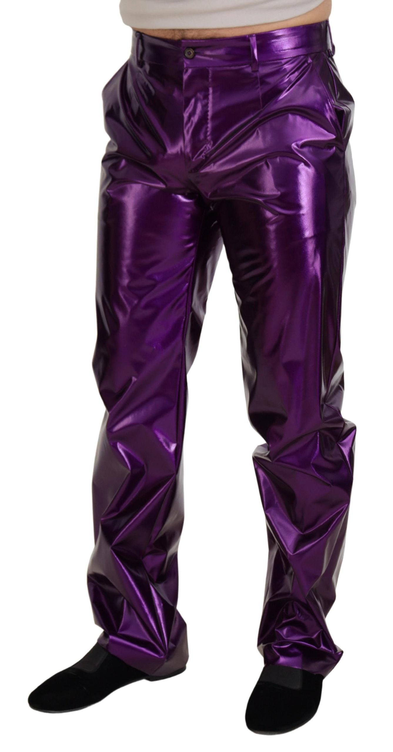 Dolce & Gabbana Elegante, glänzende lila Hose mit gerader Passform