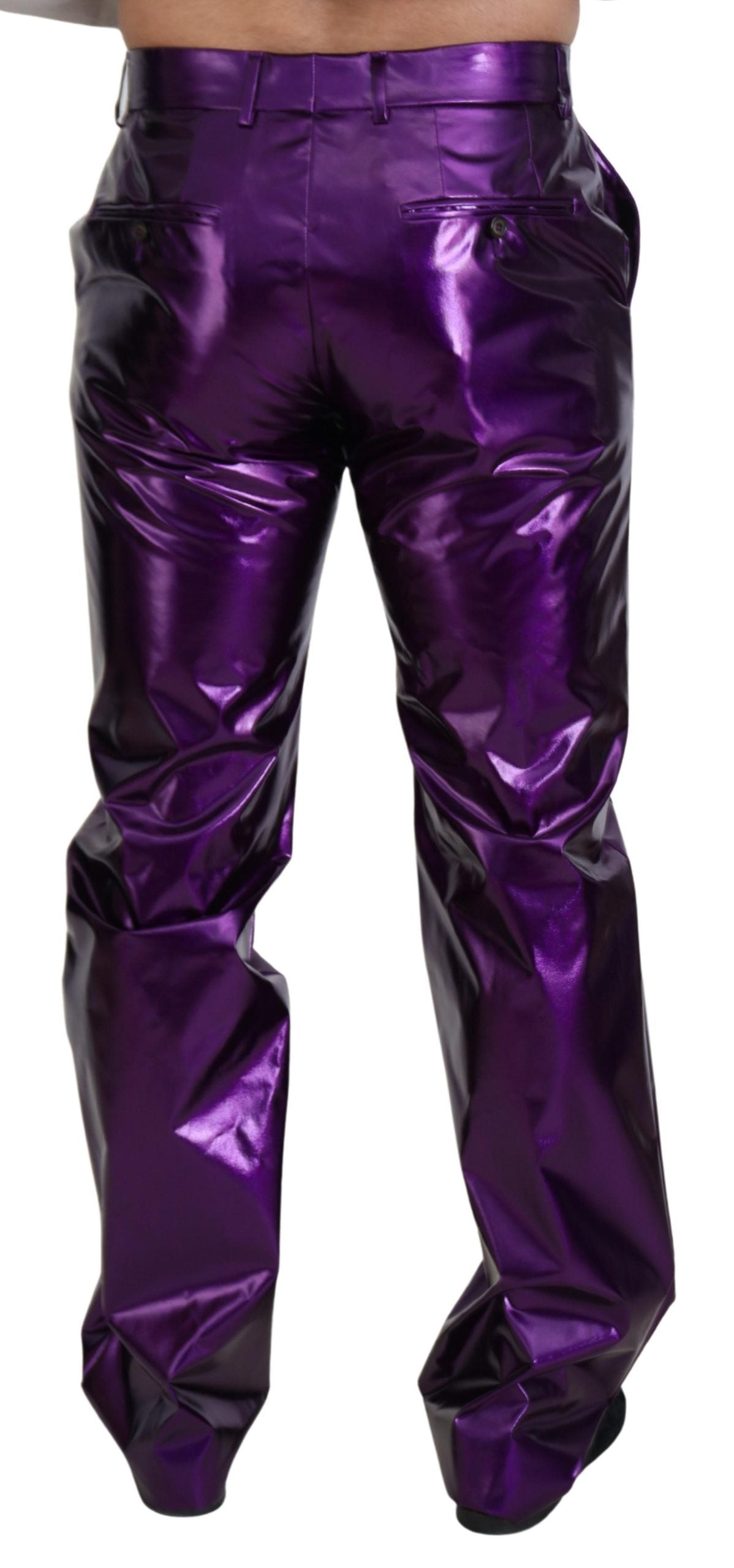 Dolce & Gabbana Elegante, glänzende lila Hose mit gerader Passform