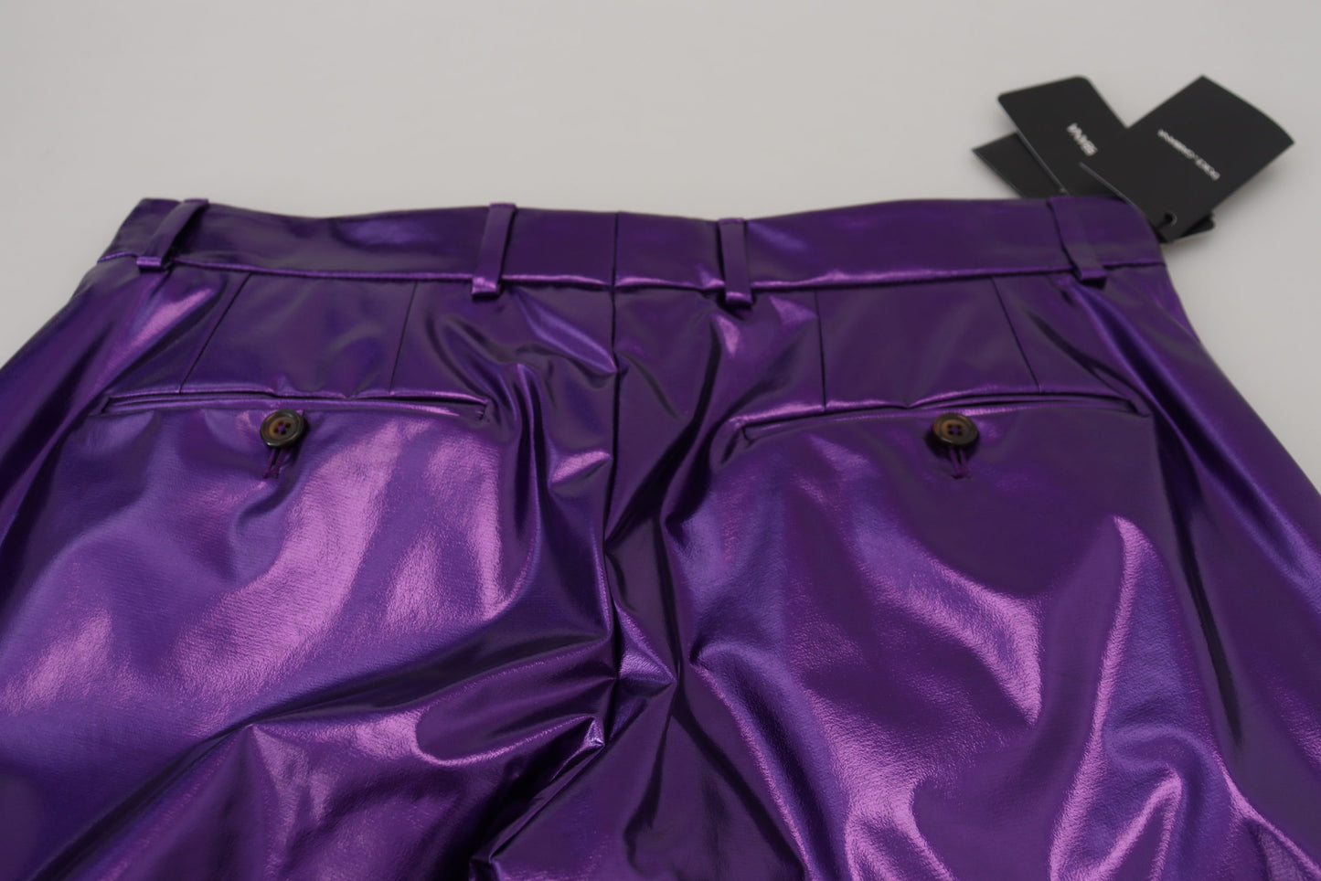 Dolce & Gabbana Elegante, glänzende lila Hose mit gerader Passform