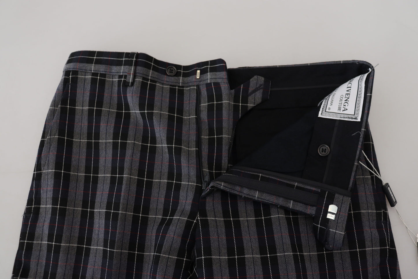 Pantaloni chino eleganti in lana a quadri grigi BENCIVENGA