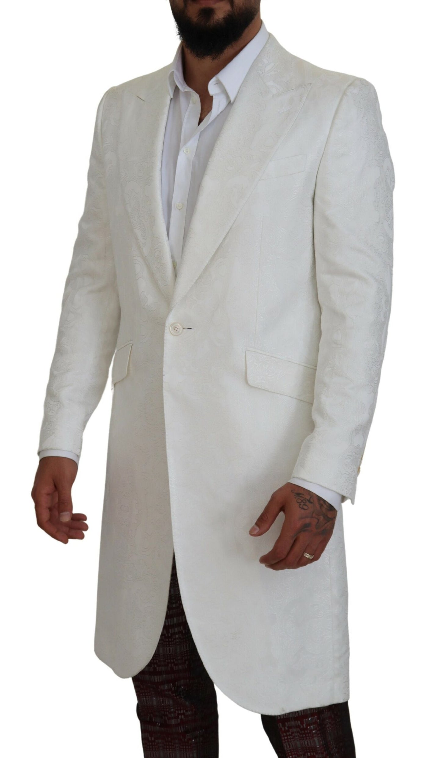 Dolce & Gabbana Elegante Trench Bianco in Broccato Floreale