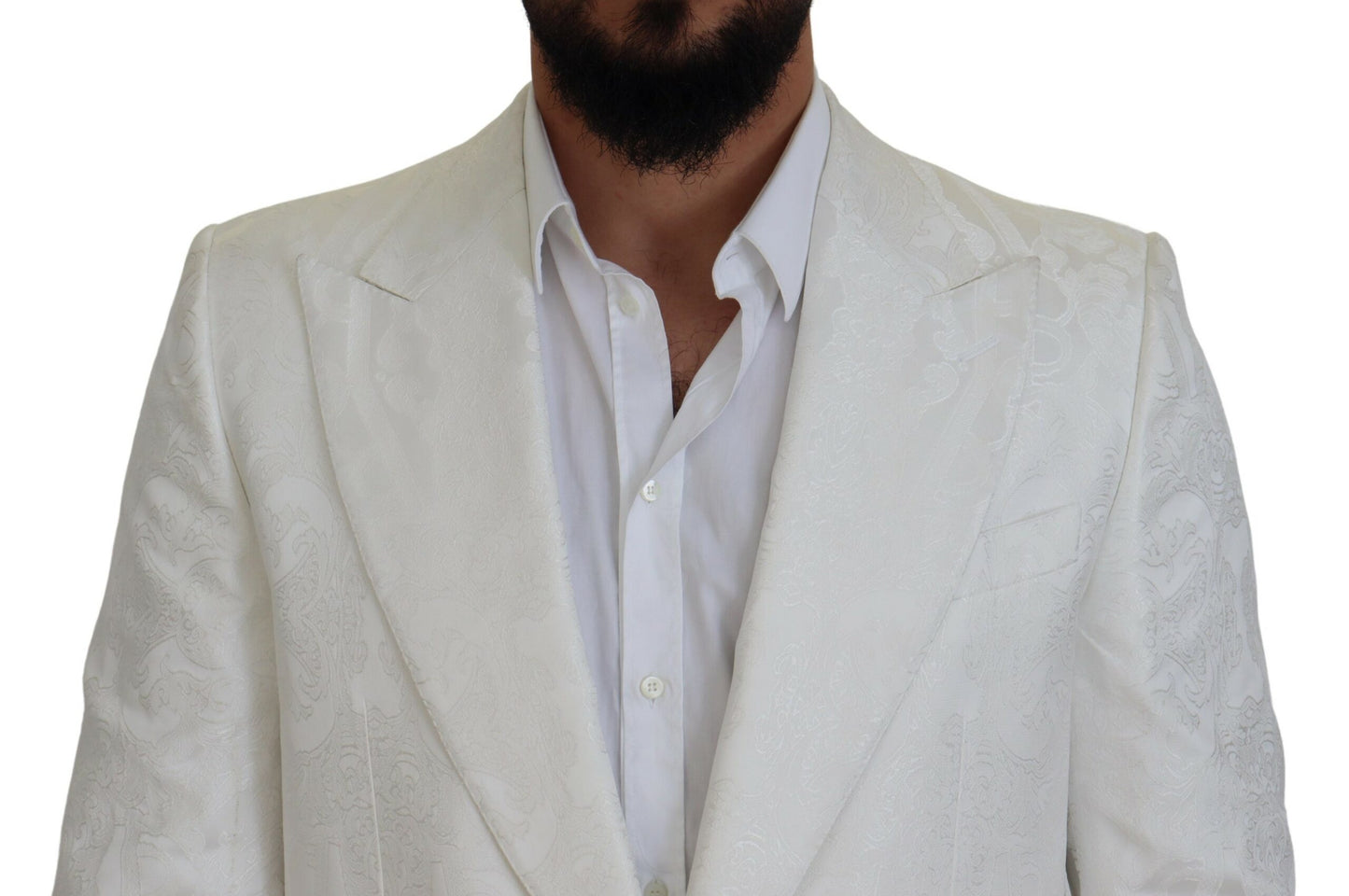 Dolce & Gabbana Elegante Trench Bianco in Broccato Floreale