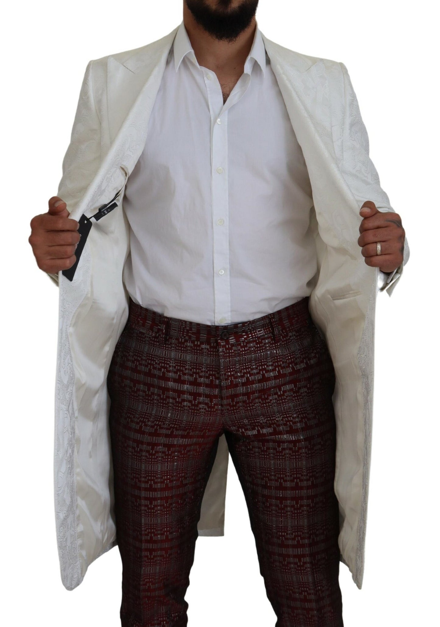 Dolce & Gabbana Elegante Trench Bianco in Broccato Floreale