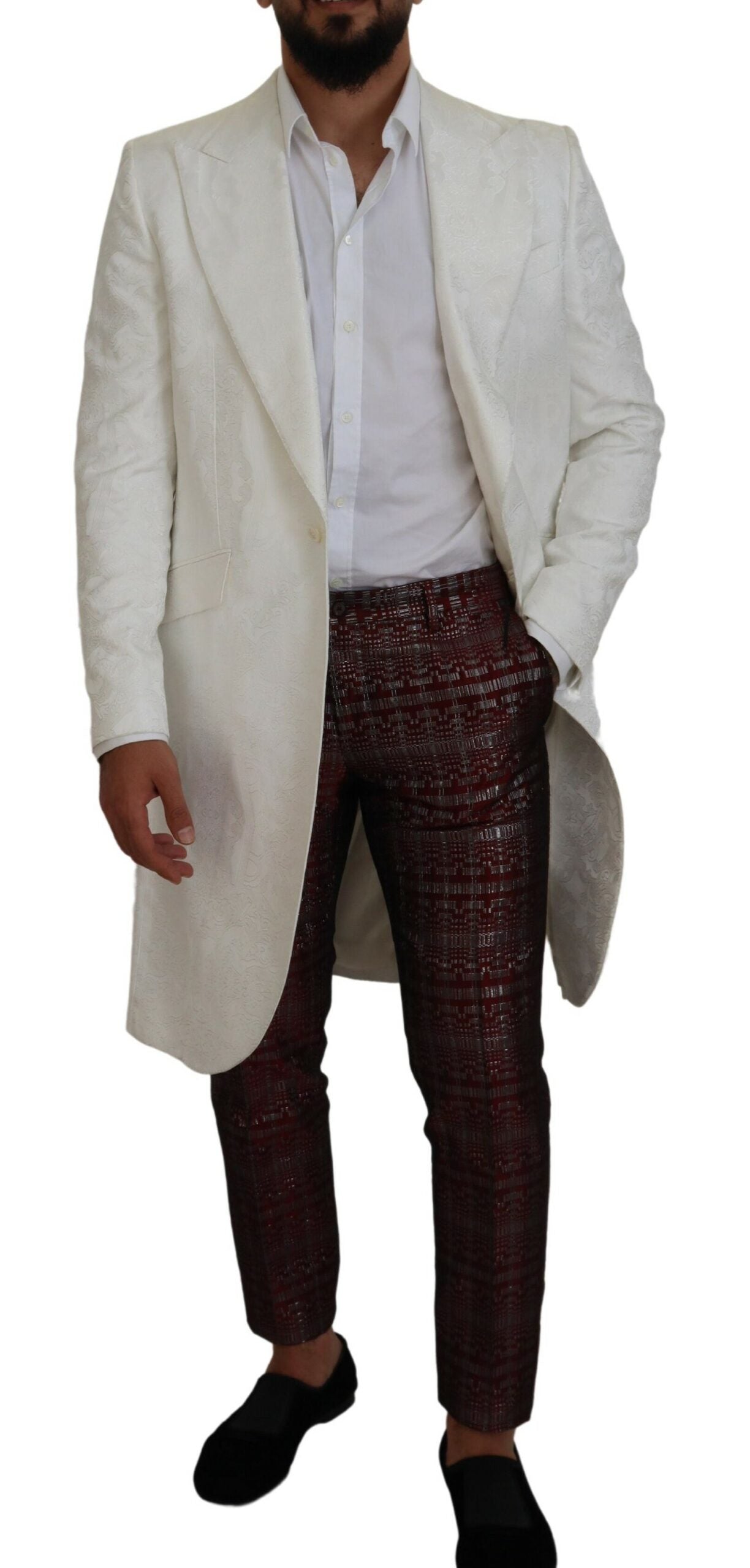Dolce & Gabbana Elegante Trench Bianco in Broccato Floreale
