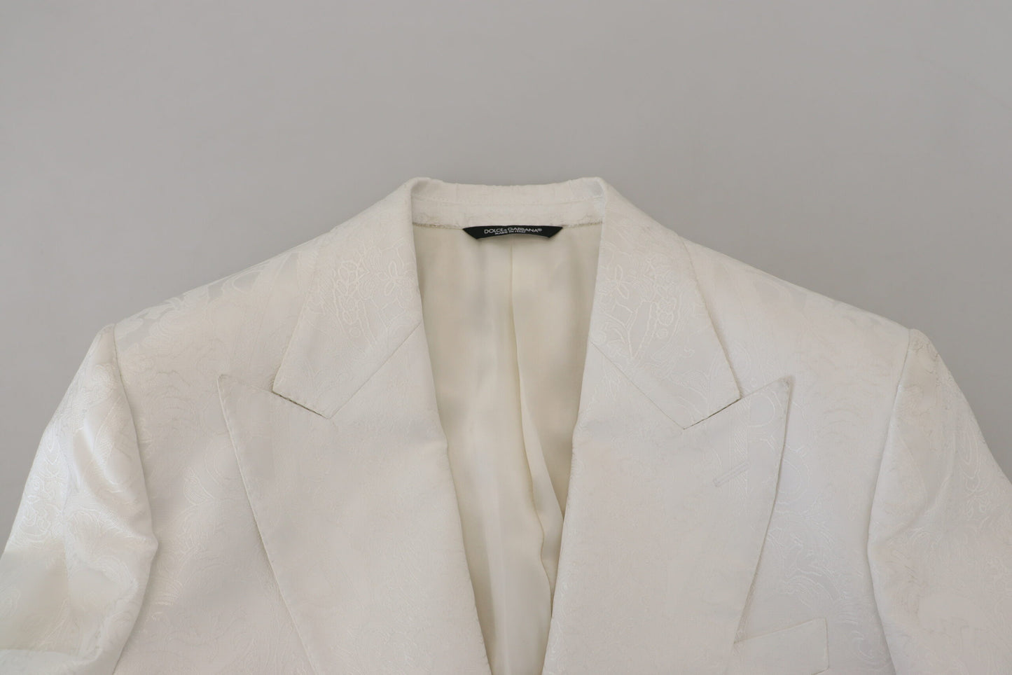 Dolce & Gabbana Elegante Trench Bianco in Broccato Floreale