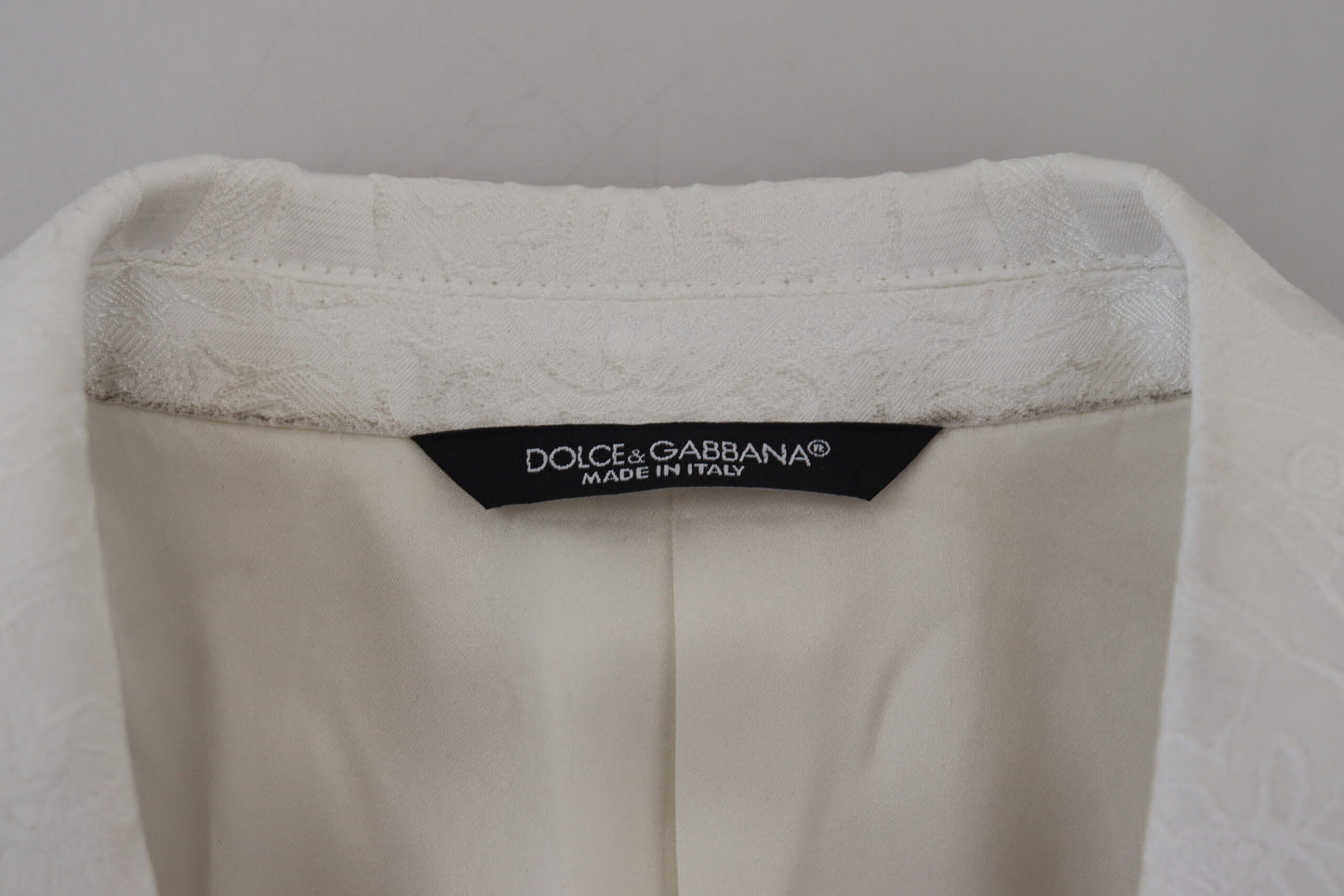 Dolce & Gabbana Elegante Trench Bianco in Broccato Floreale