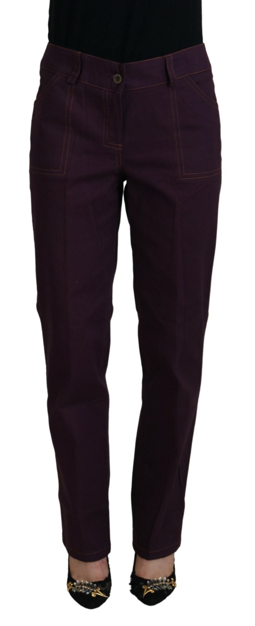 Pantaloni eleganti affusolati in cotone viola BENCIVENGA