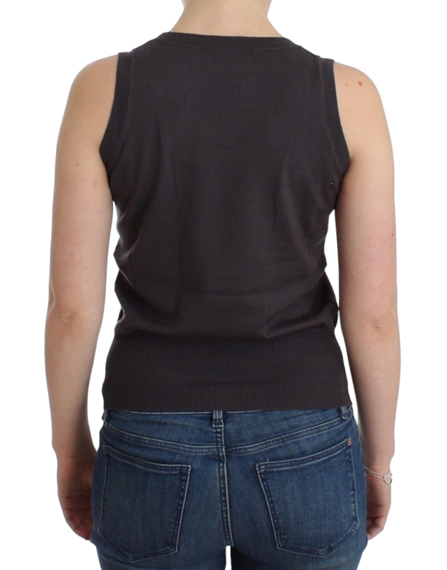 Elegante maglia marrone senza maniche di John Galliano