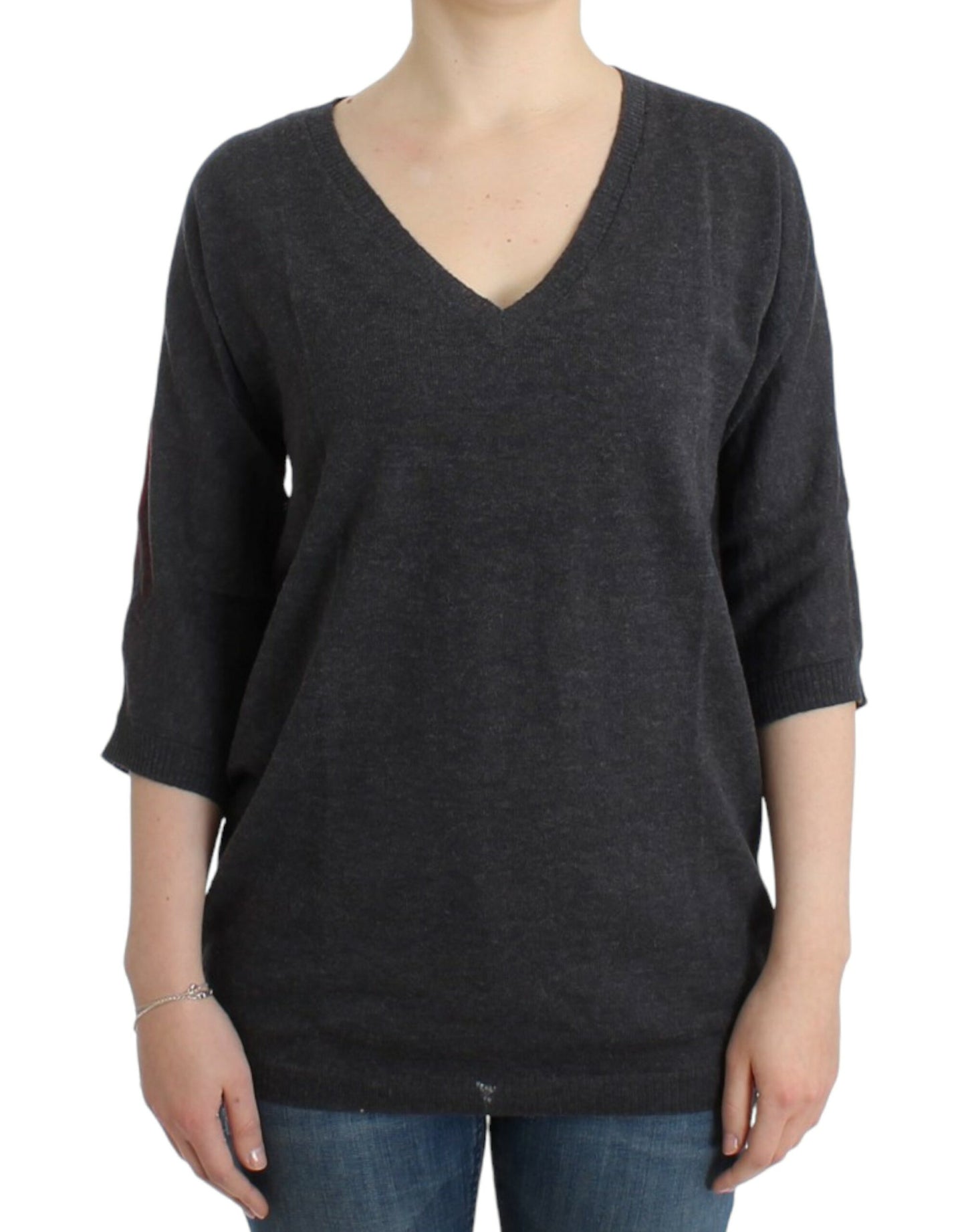 Costume National – Schicker, kurzärmliger Pullover aus Alpaka-Mischgewebe mit V-Ausschnitt