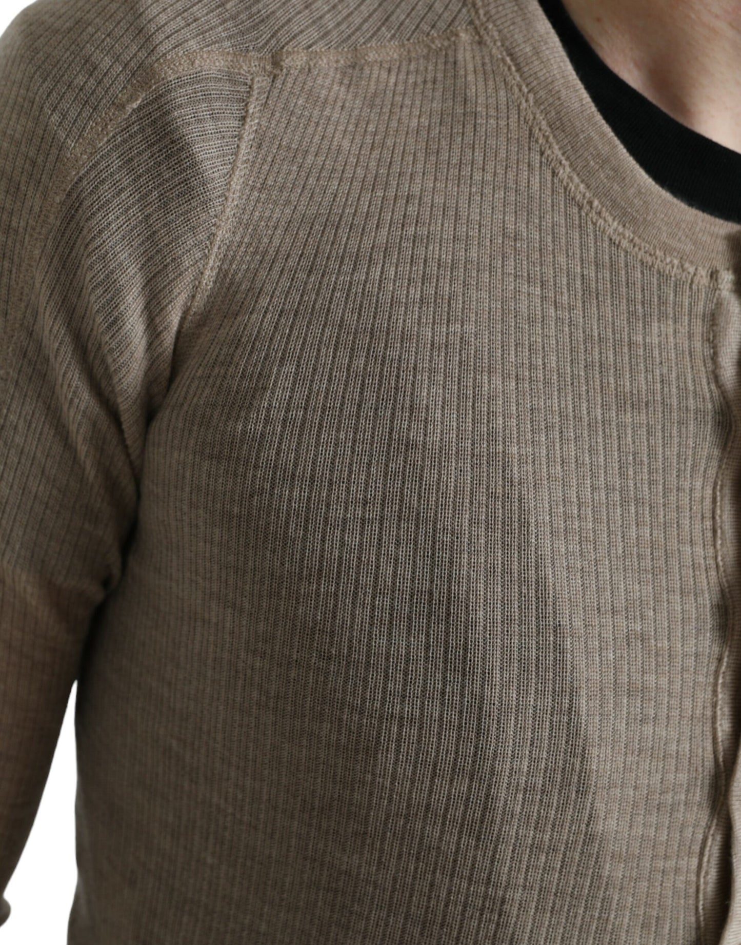 Dolce & Gabbana Eleganter beigefarbener Henley-Kaschmirpullover