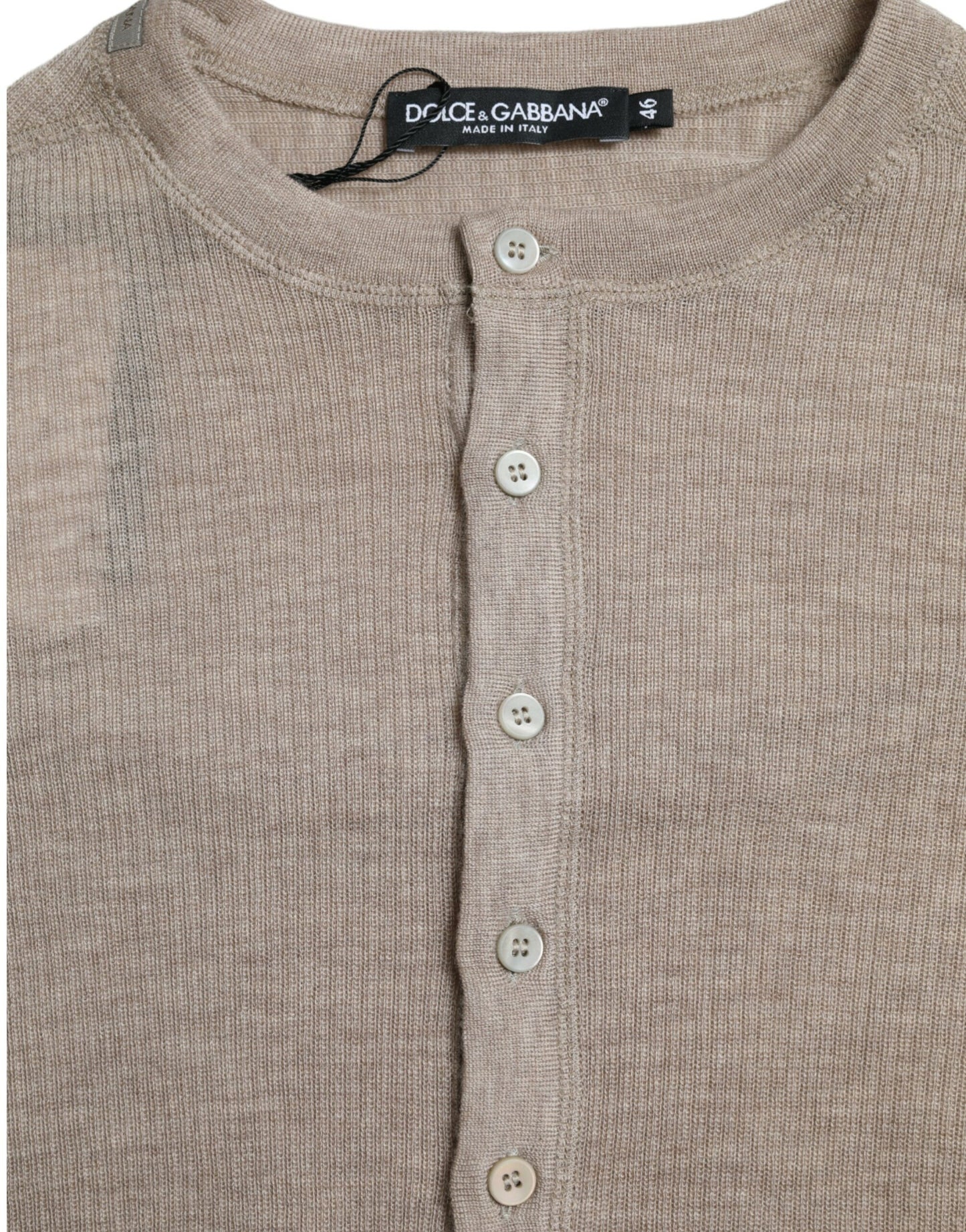 Dolce & Gabbana Eleganter beigefarbener Henley-Kaschmirpullover