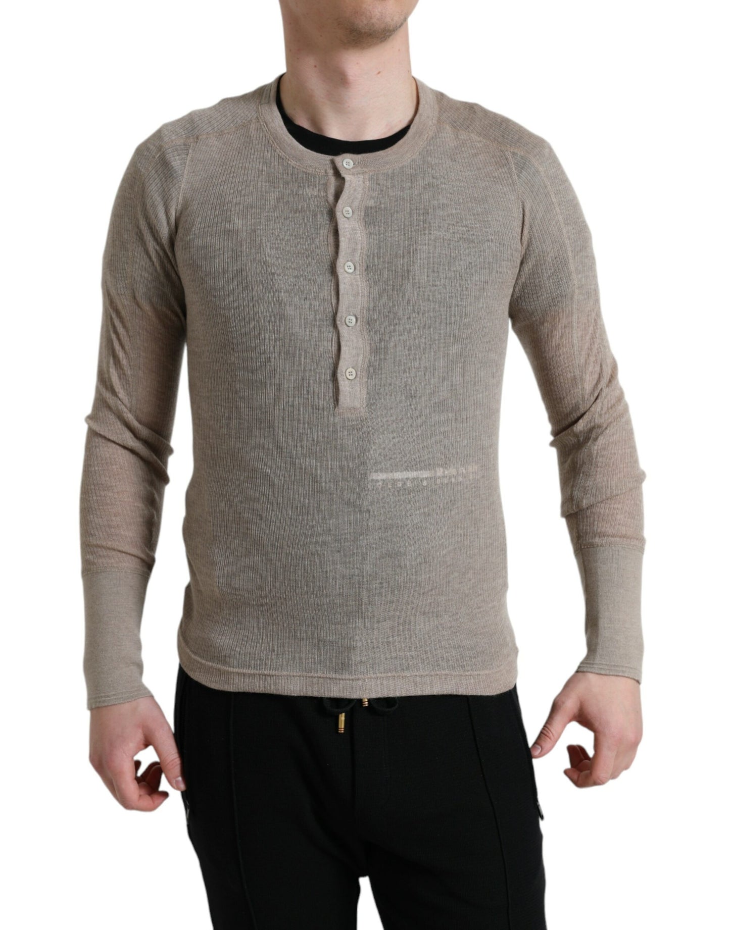 Dolce & Gabbana Eleganter beigefarbener Henley-Kaschmirpullover
