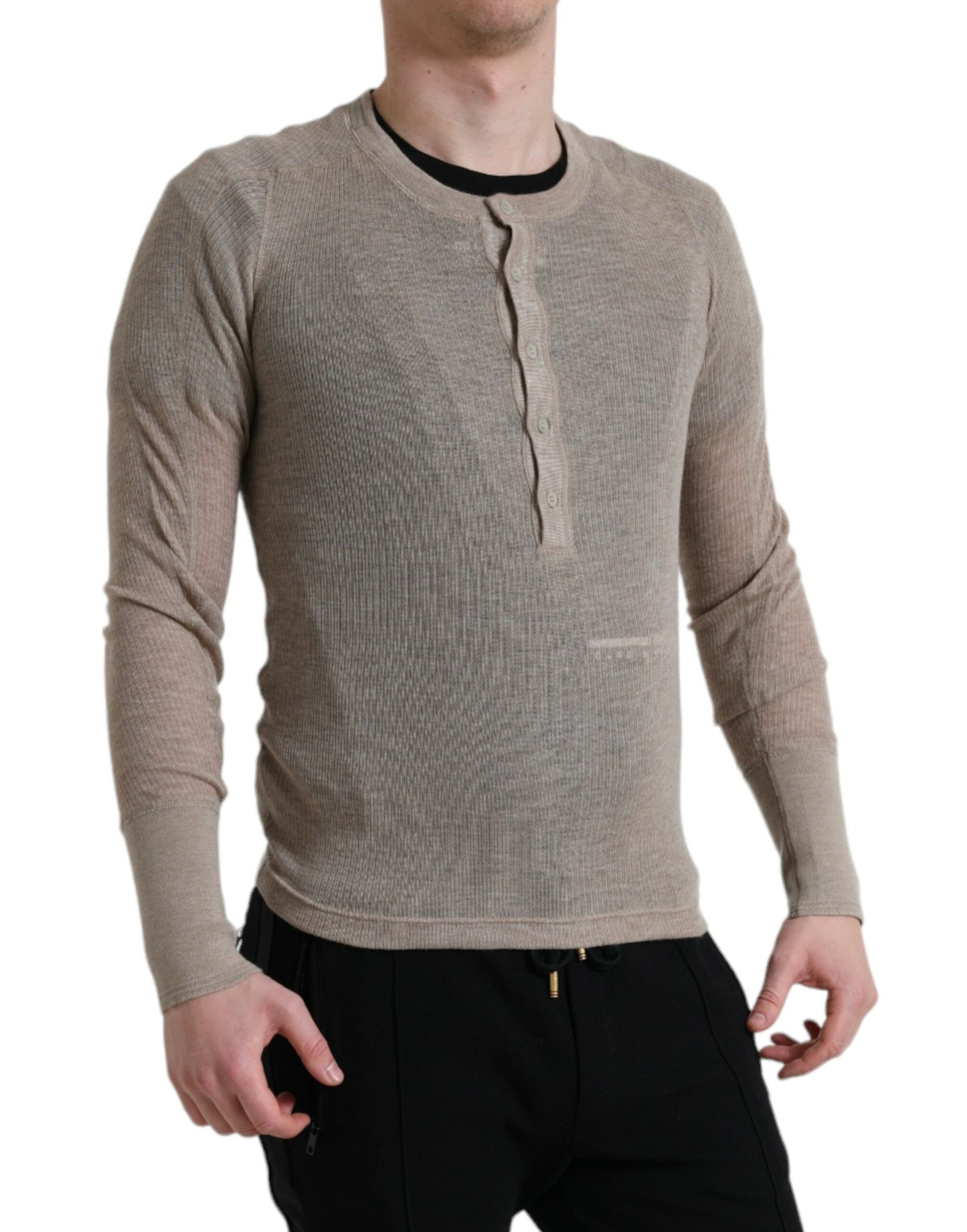 Dolce & Gabbana Eleganter beigefarbener Henley-Kaschmirpullover