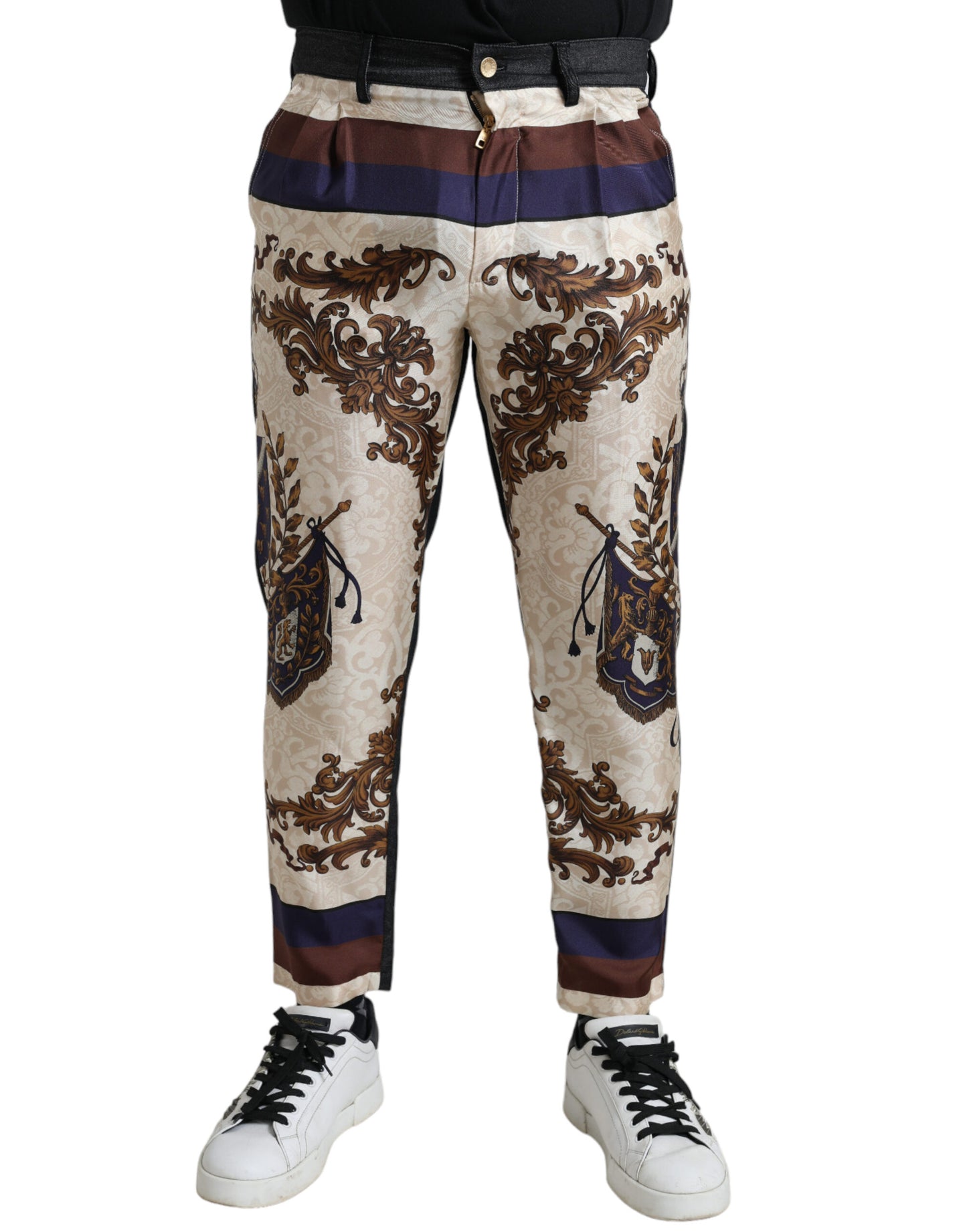 Dolce & Gabbana – Elegante Röhrenhose aus Seide mit heraldischem Aufdruck