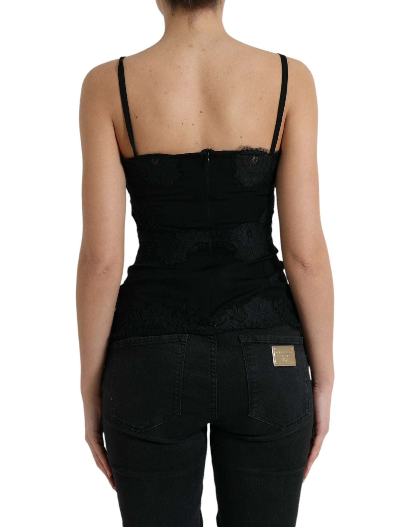 Canotta elegante in pizzo di seta nero Dolce & Gabbana