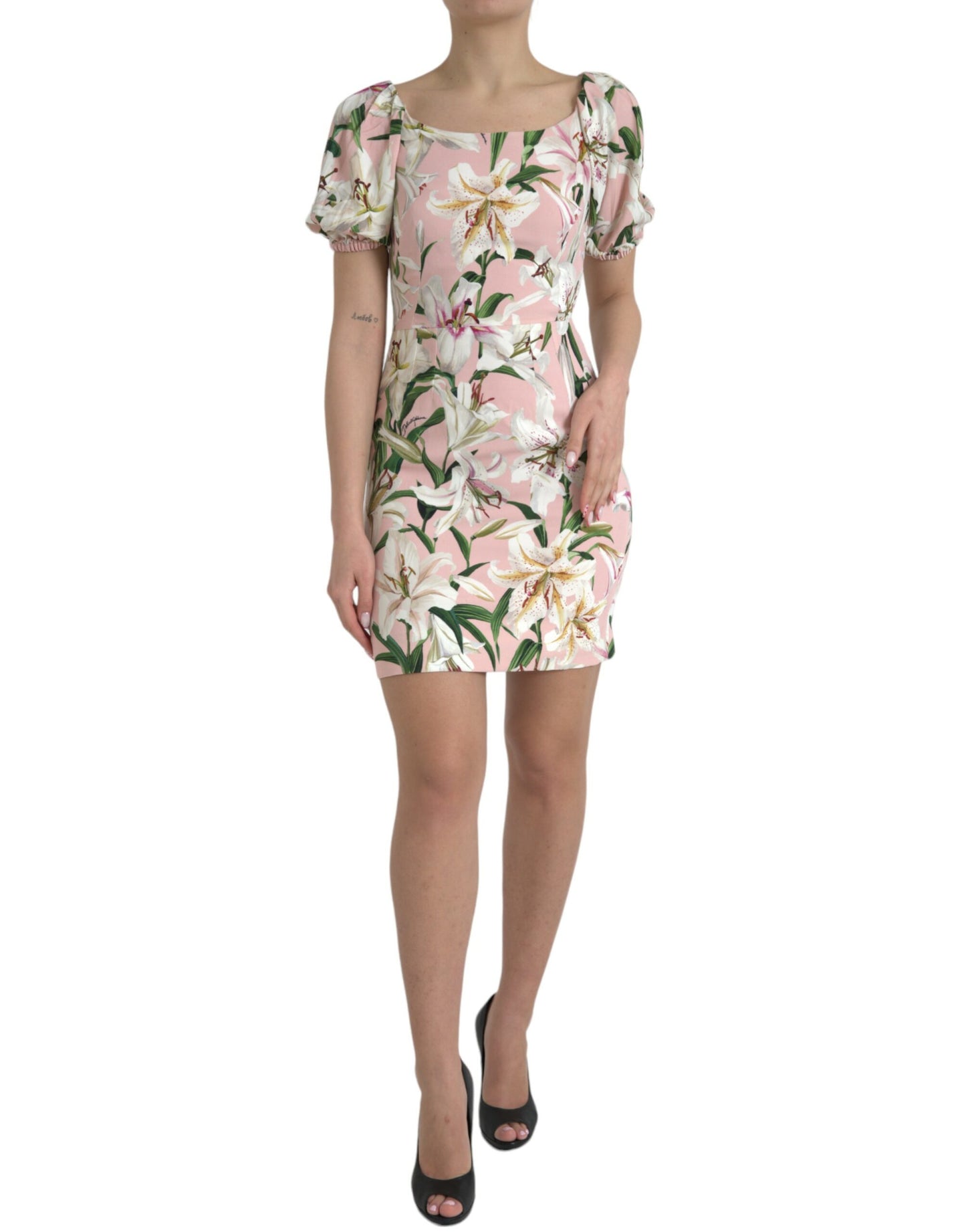 Dolce & Gabbana Pink Lily Viscose Sheath Stretch Mini Dress