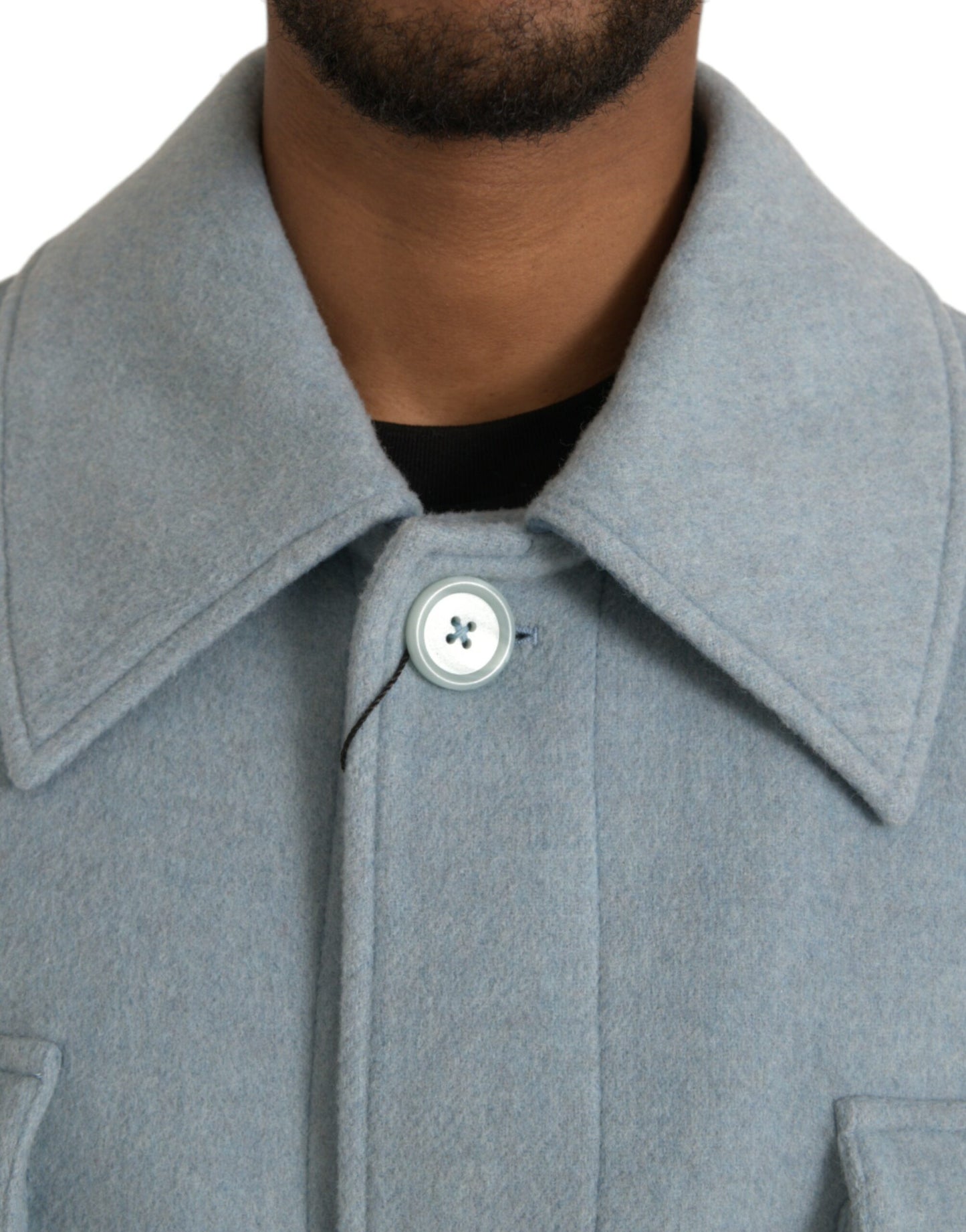 Dolce & Gabbana – Hellblaue Trenchcoat-Jacke aus Wolle mit Knöpfen