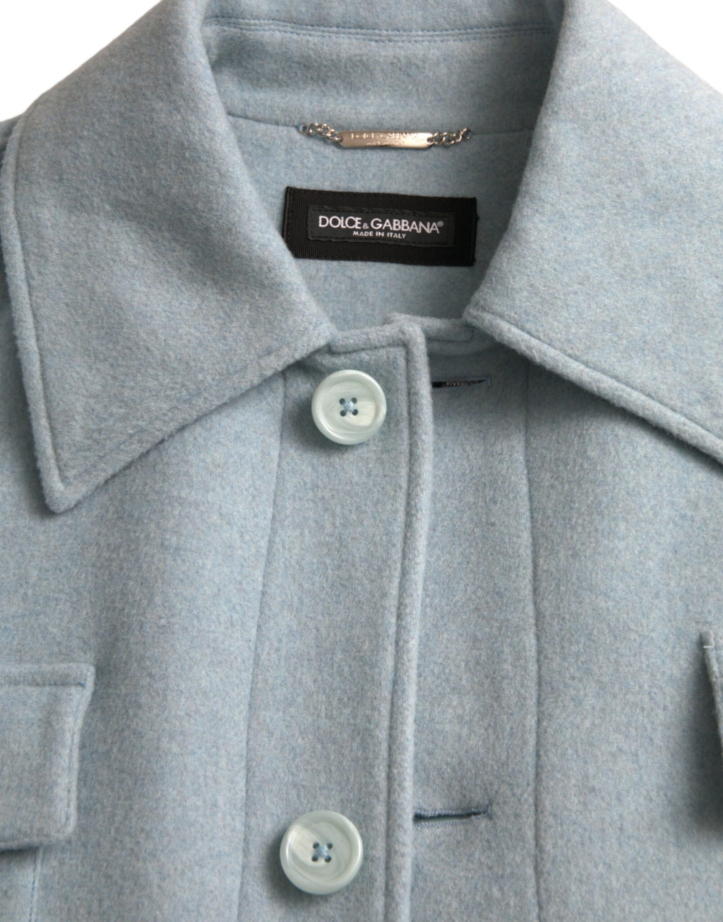 Dolce & Gabbana – Hellblaue Trenchcoat-Jacke aus Wolle mit Knöpfen