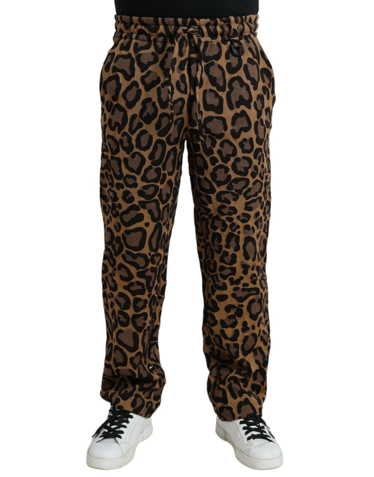 Pantaloni jogger in poliestere con stampa leopardata marrone Dolce & Gabbana