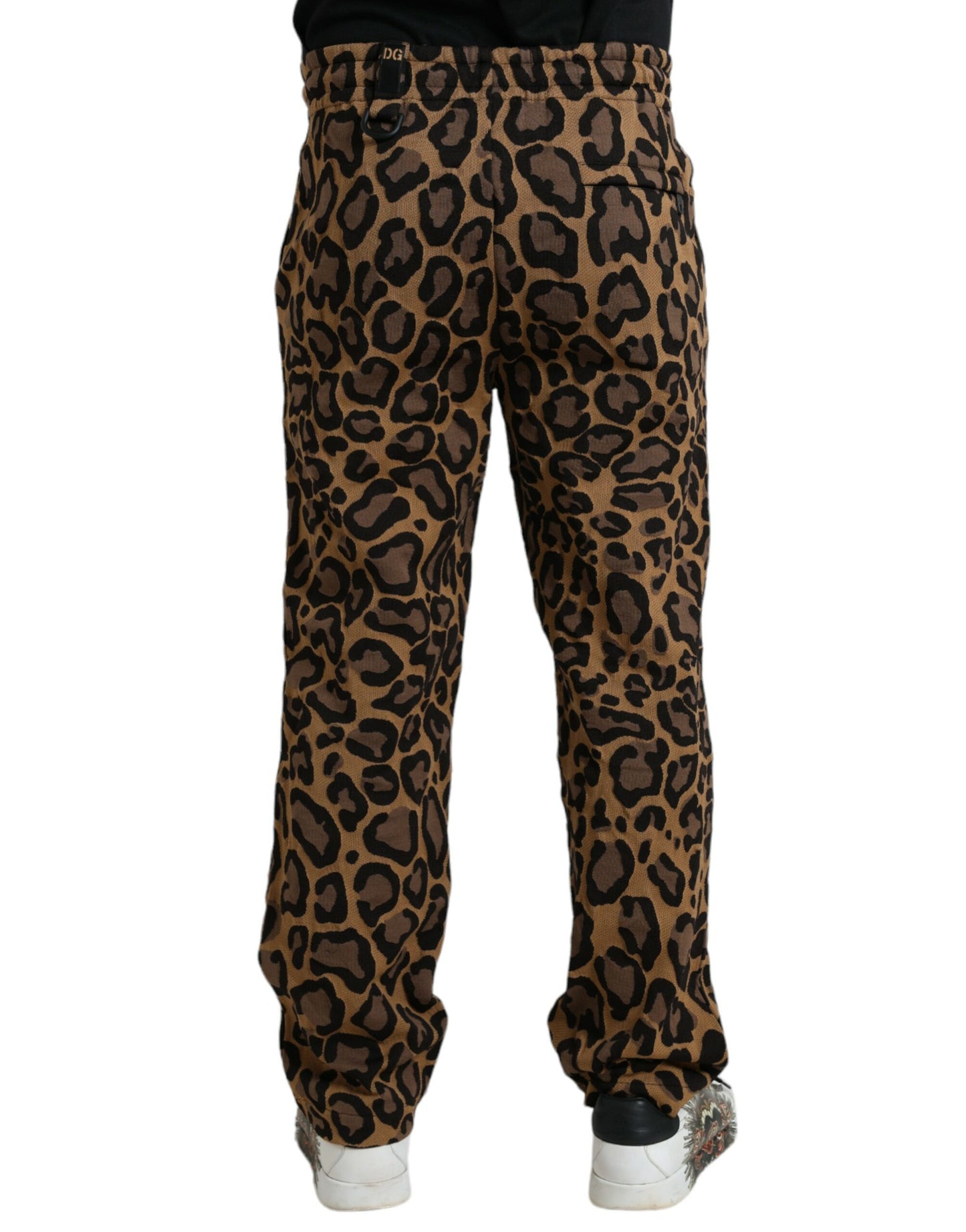Pantaloni jogger in poliestere con stampa leopardata marrone Dolce & Gabbana