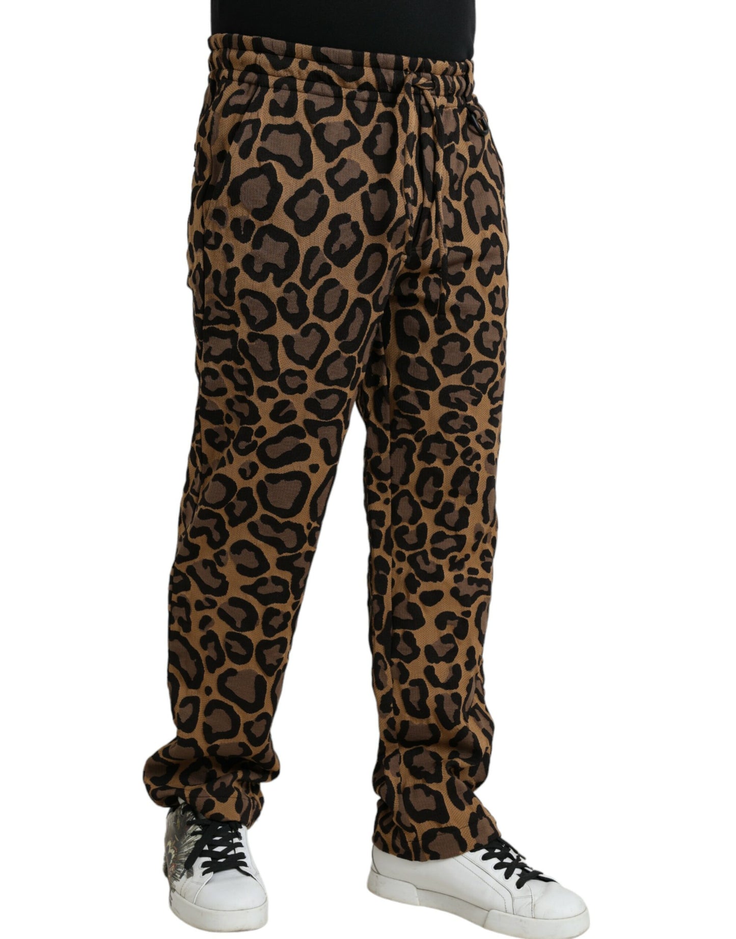 Pantaloni jogger in poliestere con stampa leopardata marrone Dolce & Gabbana