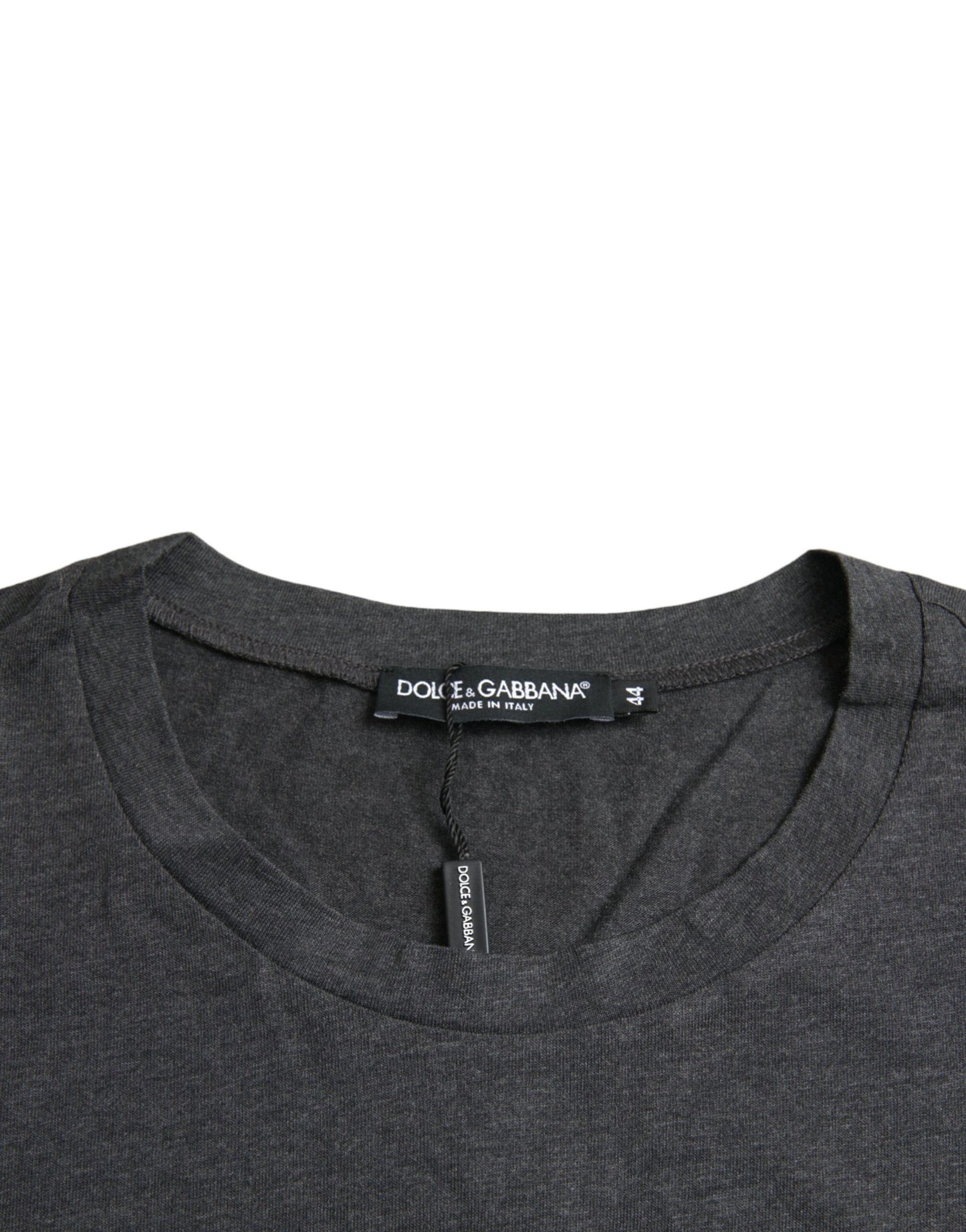 Dolce & Gabbana – Graues T-Shirt mit Rundhalsausschnitt und kurzen Ärmeln und Logo-Print