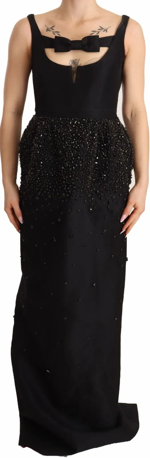 Dsquared² Schwarzes, ärmelloses, bodenlanges Kleid mit Schleife