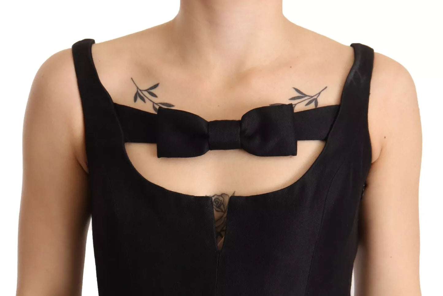 Dsquared² Schwarzes, ärmelloses, bodenlanges Kleid mit Schleife