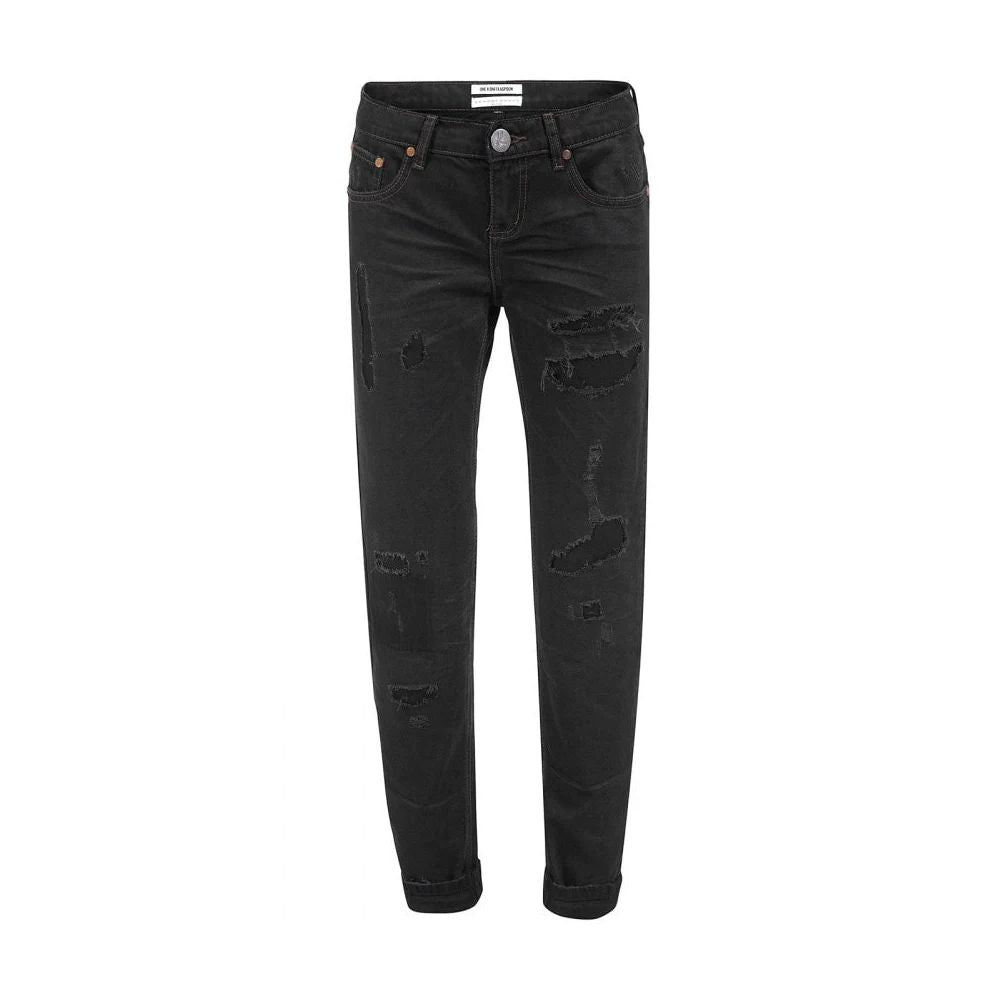 One Teaspoon – Schicke, schwarze Distressed-Jeans mit Flicken
