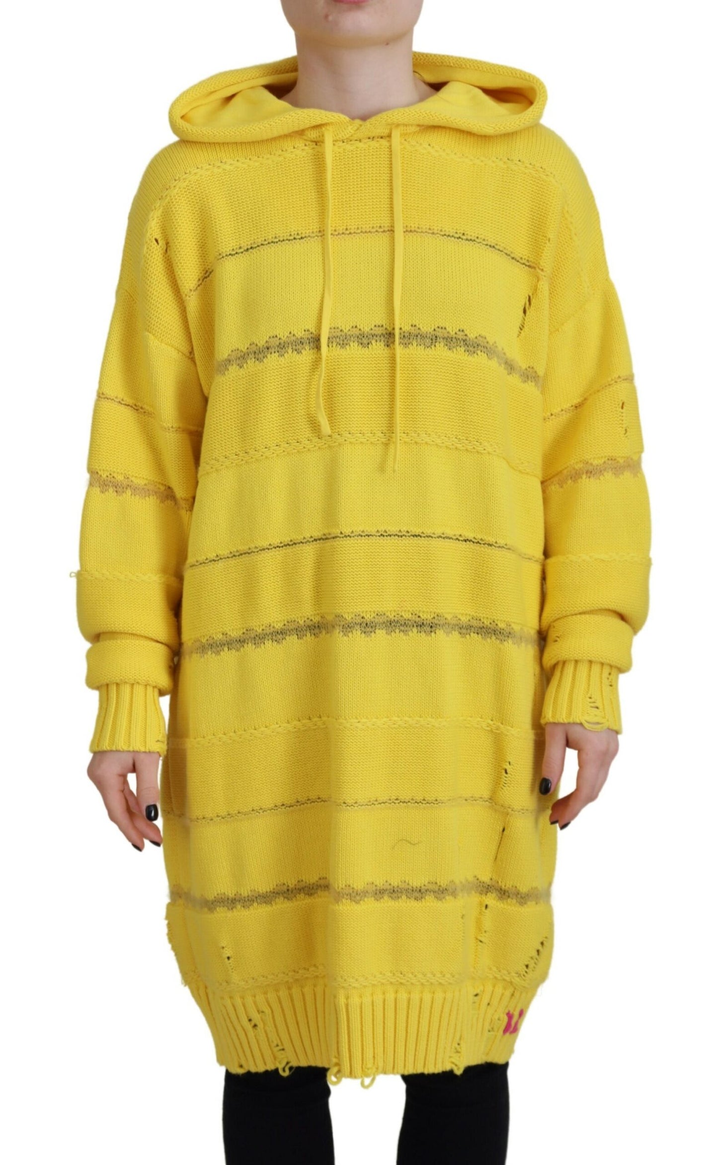 Dsquared² Gelber Strickpullover mit Kapuze aus Baumwolle