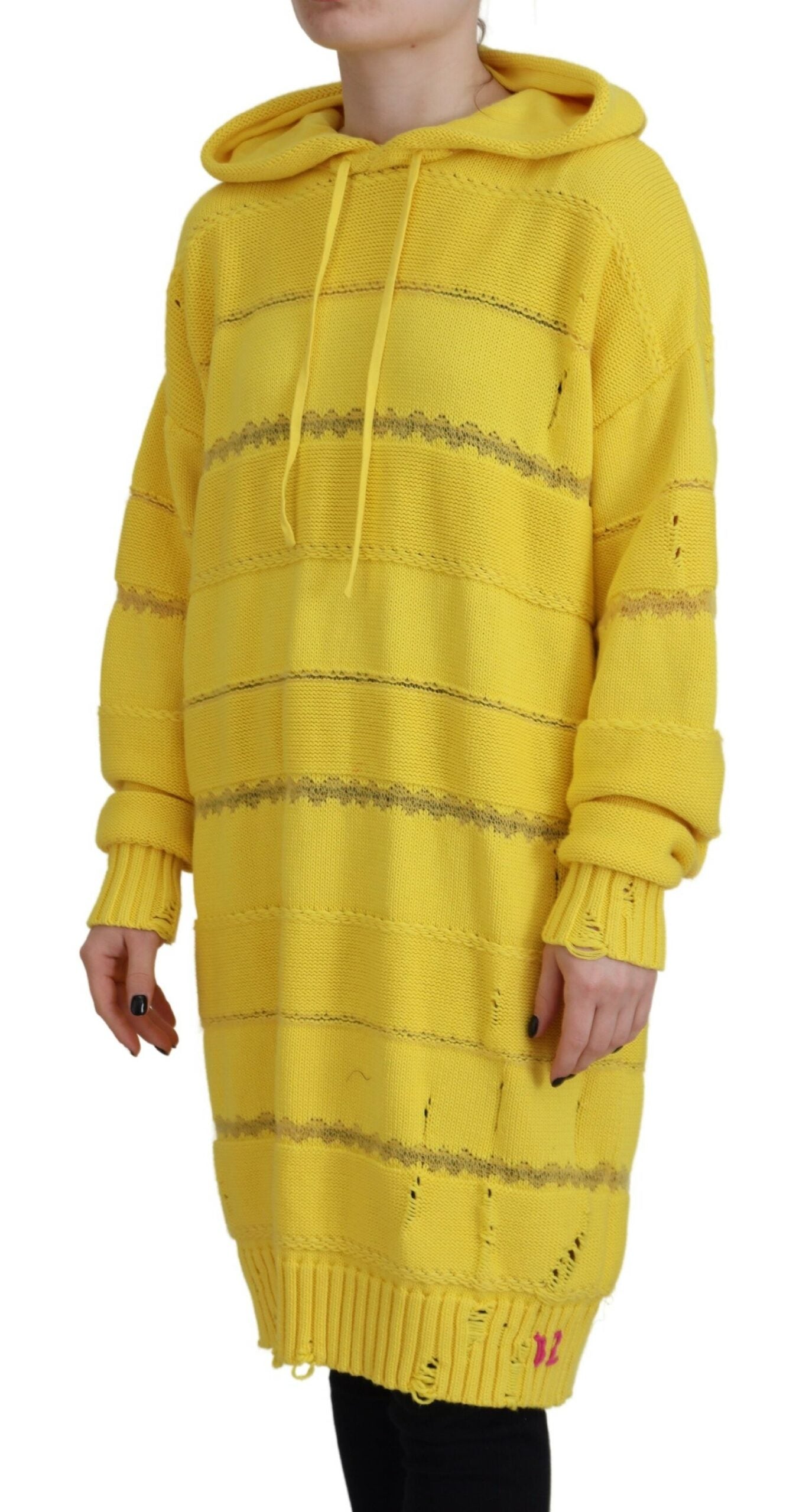 Dsquared² Gelber Strickpullover mit Kapuze aus Baumwolle