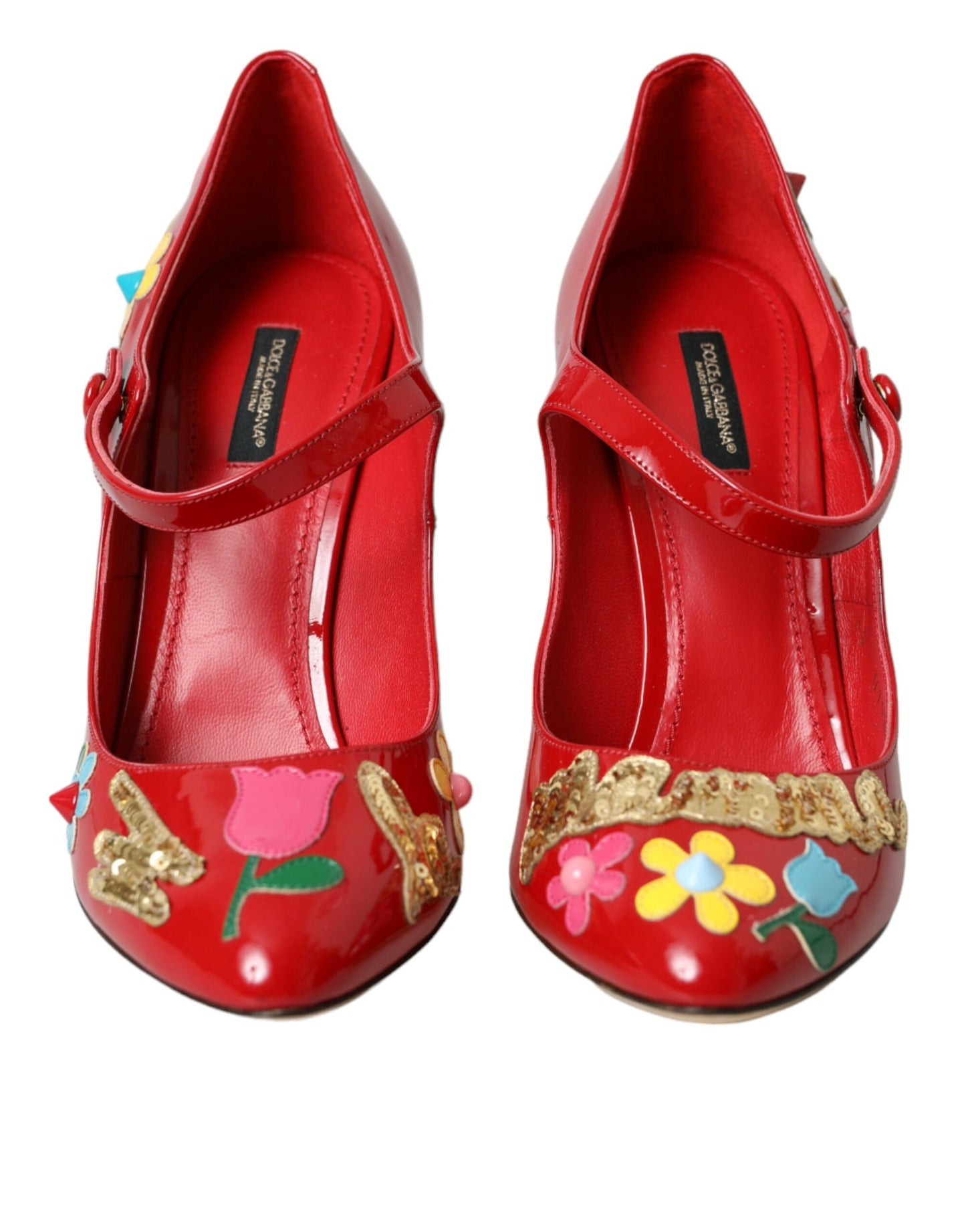 Scarpe con tacco Mary Jane in pelle rossa con decorazioni Dolce & Gabbana