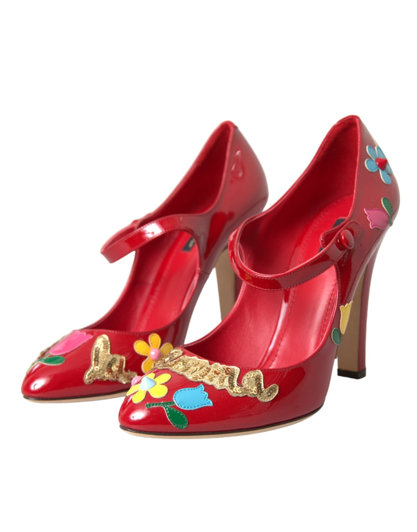 Scarpe con tacco Mary Jane in pelle rossa con decorazioni Dolce & Gabbana