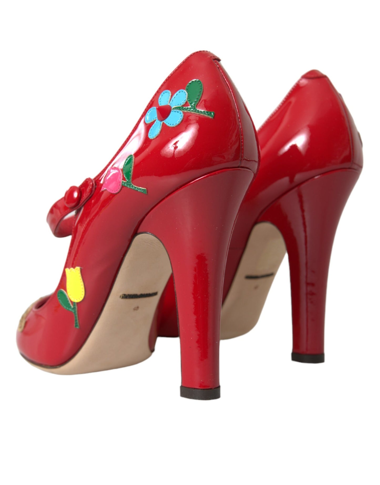 Scarpe con tacco Mary Jane in pelle rossa con decorazioni Dolce & Gabbana