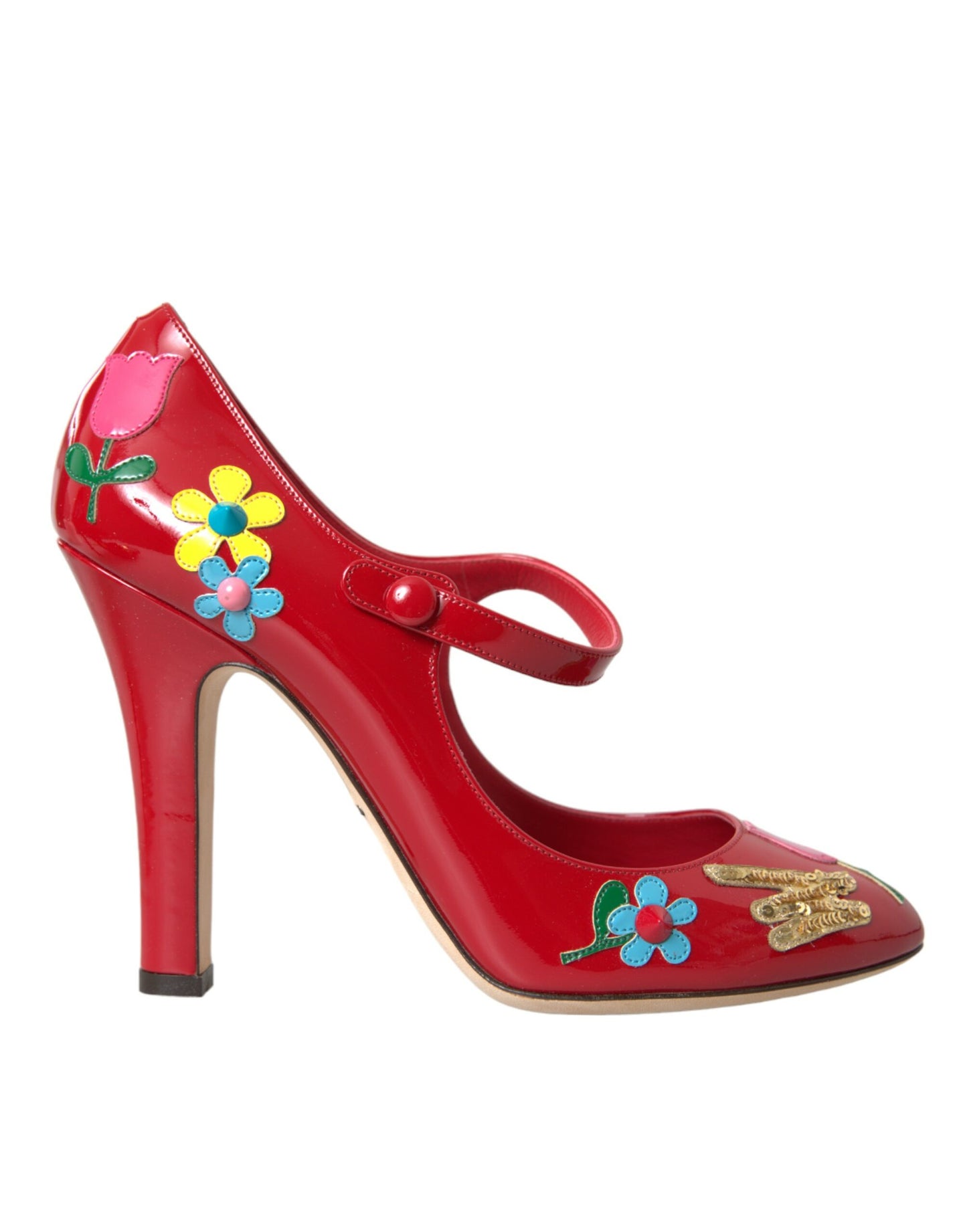 Scarpe con tacco Mary Jane in pelle rossa con decorazioni Dolce & Gabbana