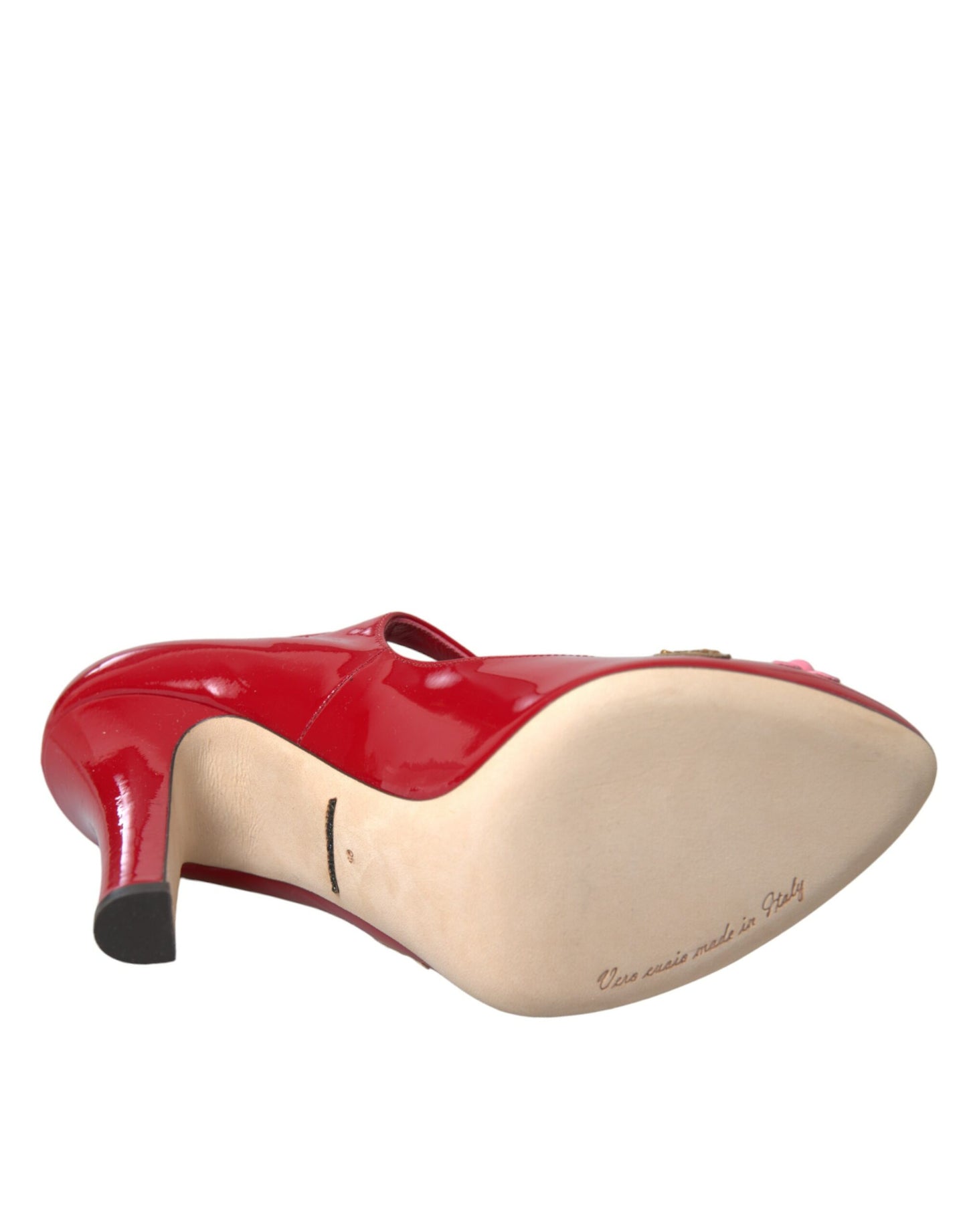 Scarpe con tacco Mary Jane in pelle rossa con decorazioni Dolce & Gabbana