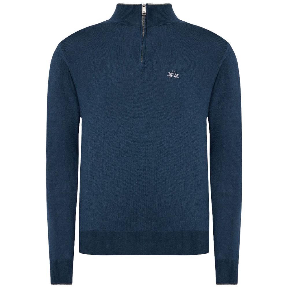 Maglione da uomo in lana blu La Martina con chiusura a mezza zip