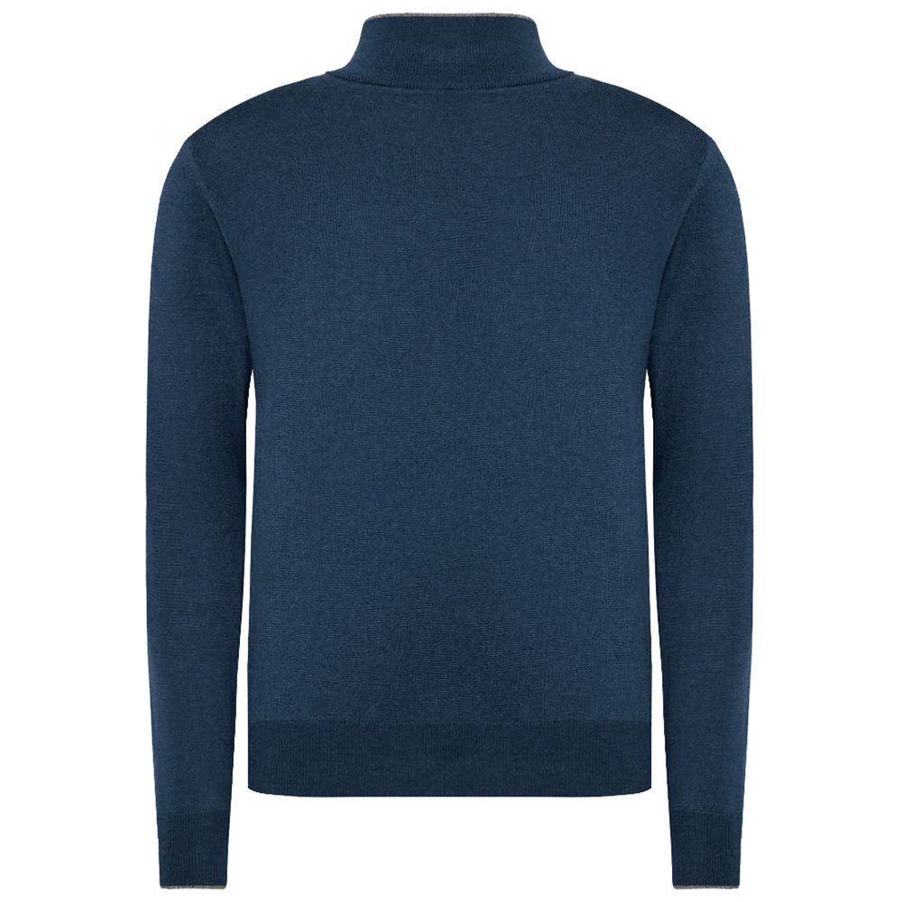 Maglione da uomo in lana blu La Martina con chiusura a mezza zip