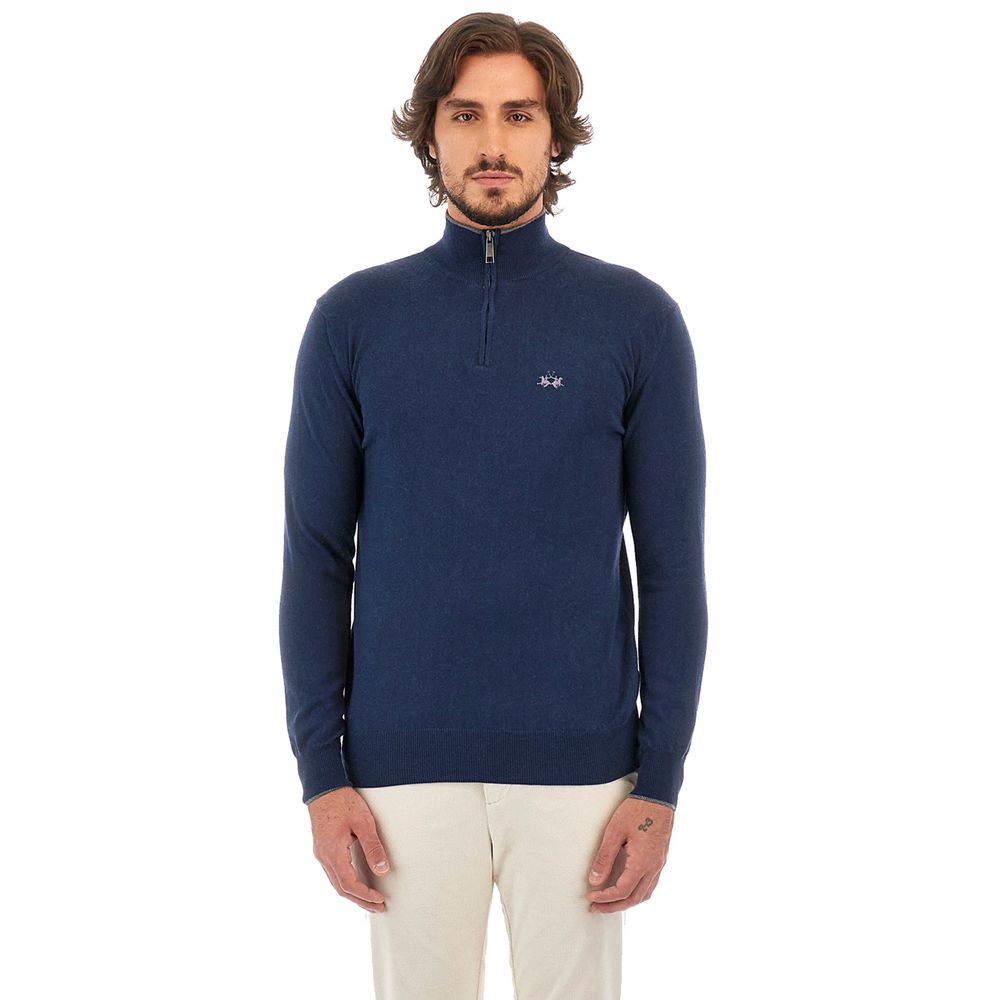 Maglione da uomo in lana blu La Martina con chiusura a mezza zip