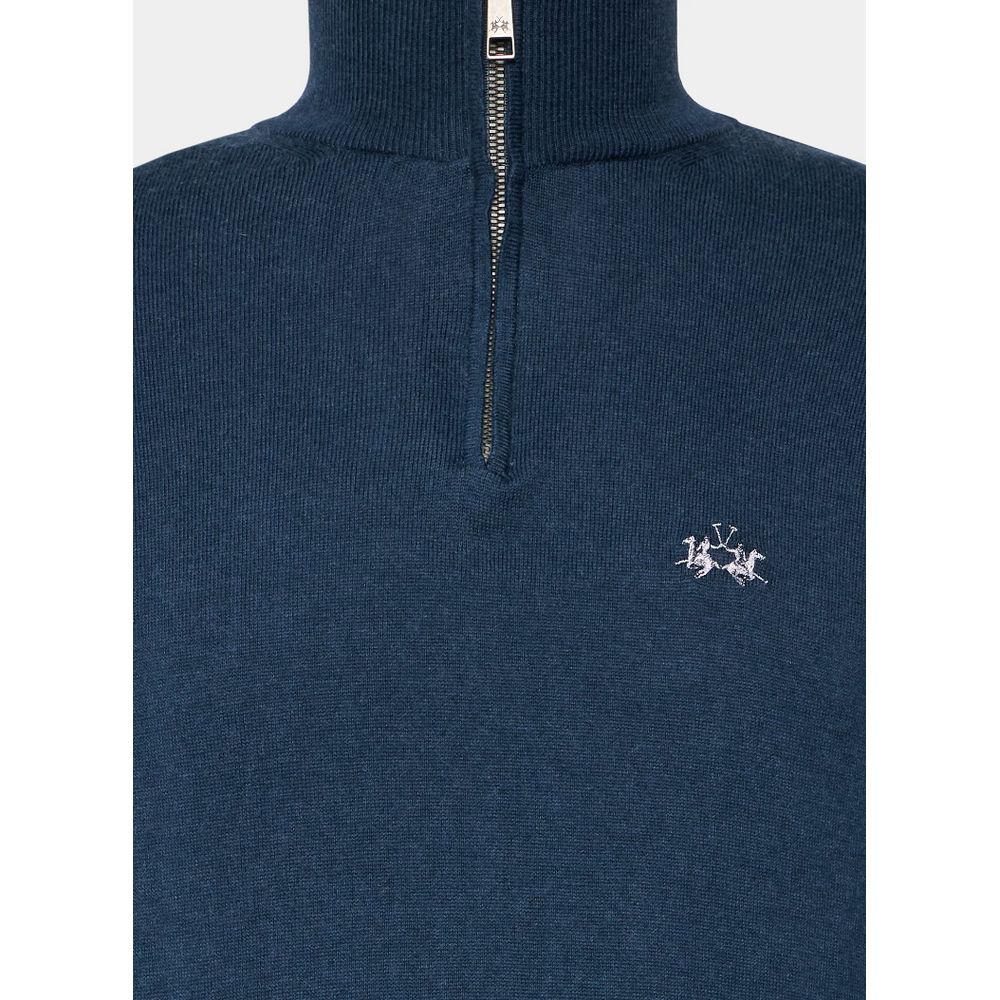 Maglione da uomo in lana blu La Martina con chiusura a mezza zip