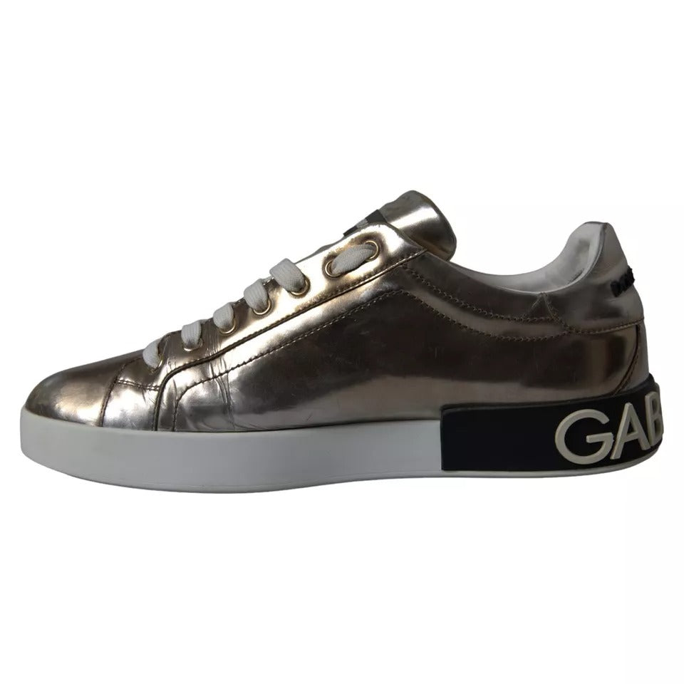 Dolce & Gabbana – Portofino-Sneaker aus bronzefarbenem Leder mit Logo