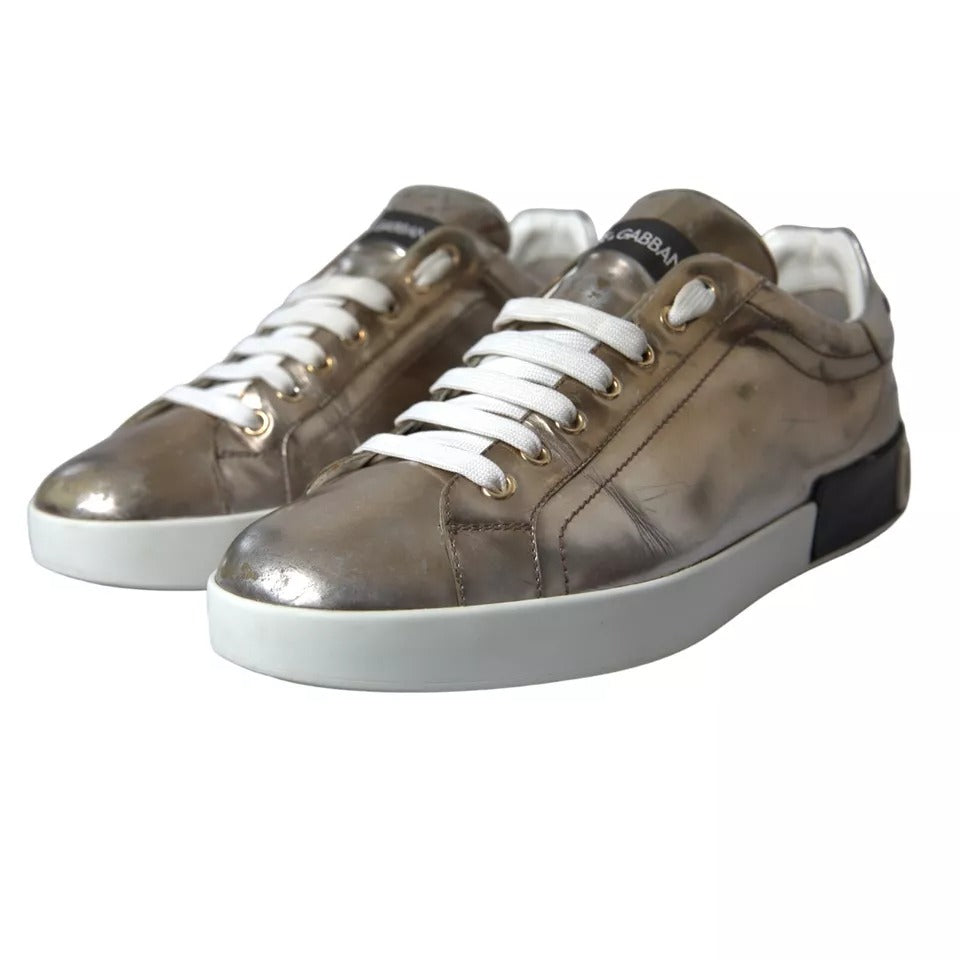 Dolce & Gabbana – Portofino-Sneaker aus bronzefarbenem Leder mit Logo