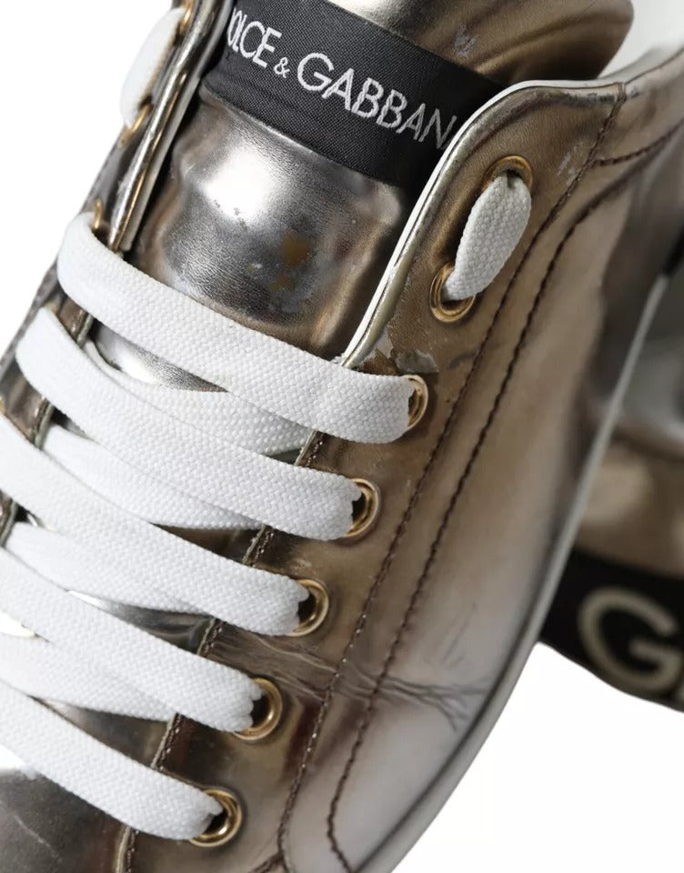 Dolce & Gabbana – Portofino-Sneaker aus bronzefarbenem Leder mit Logo