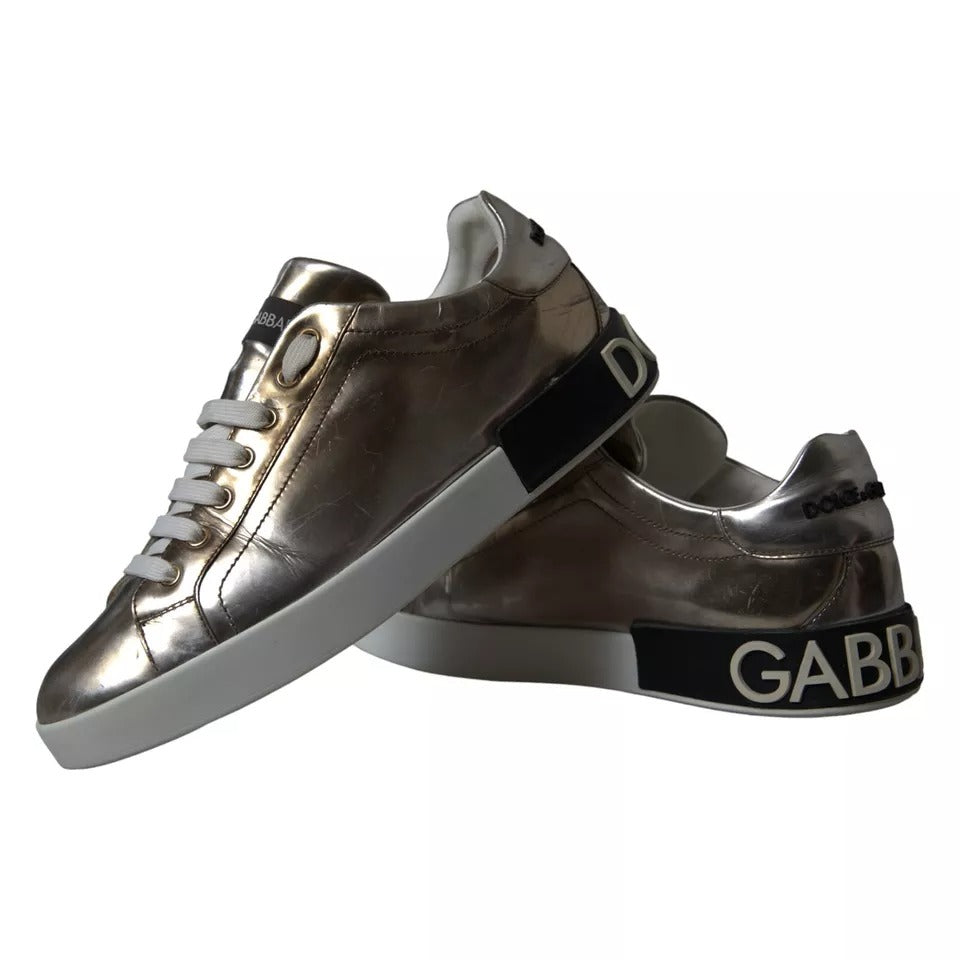 Dolce & Gabbana – Portofino-Sneaker aus bronzefarbenem Leder mit Logo