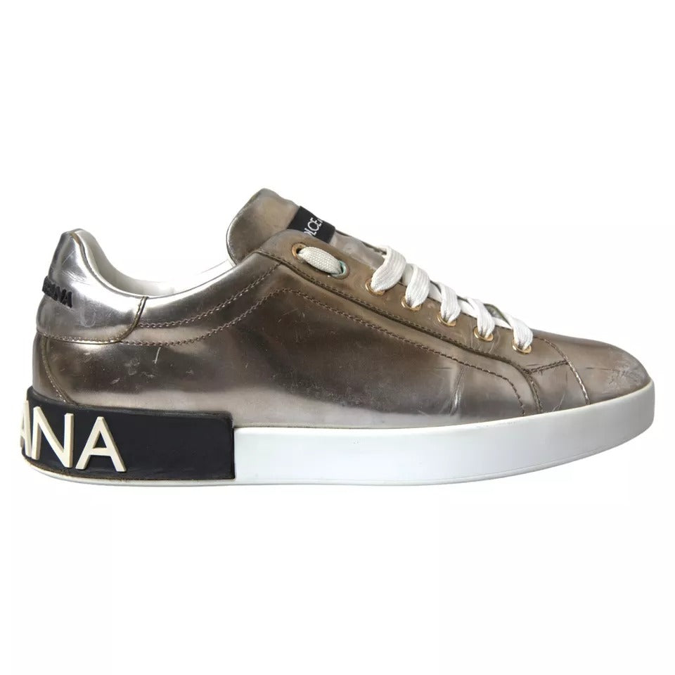 Dolce & Gabbana – Portofino-Sneaker aus bronzefarbenem Leder mit Logo