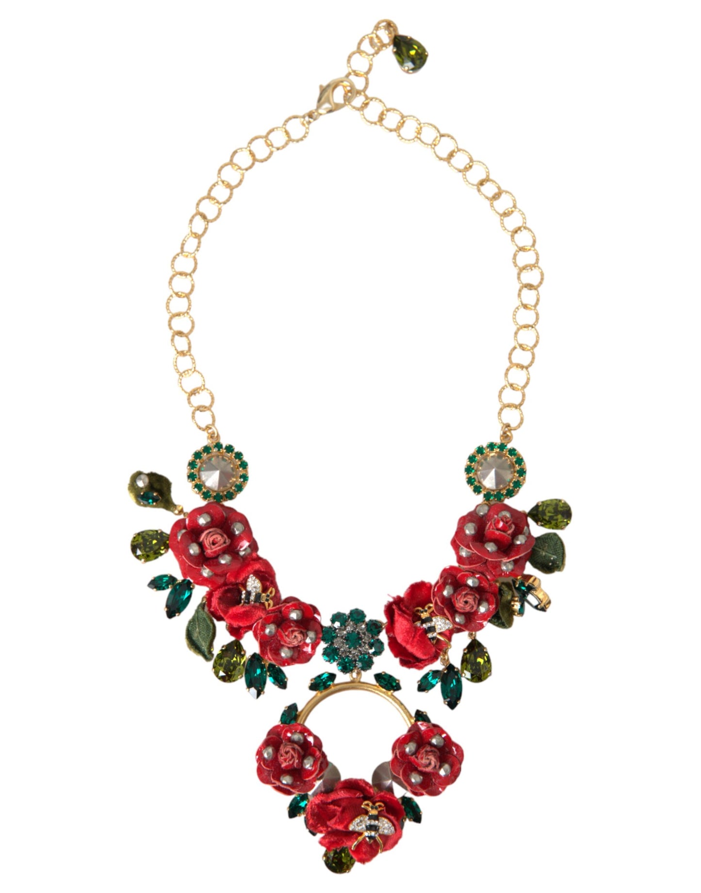 Dolce & Gabbana – Halskette mit Gliederkette aus goldenem Messing und Rosenblüten-Kristallanhänger