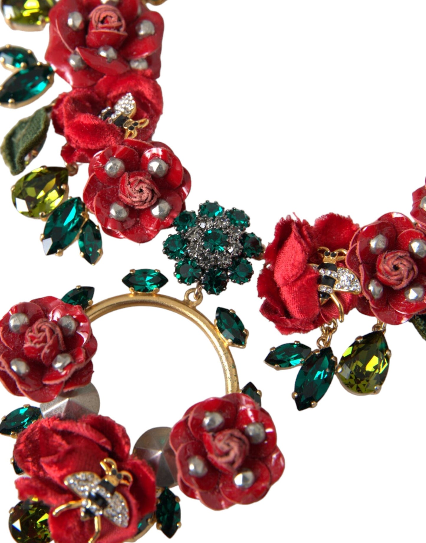 Dolce & Gabbana – Halskette mit Gliederkette aus goldenem Messing und Rosenblüten-Kristallanhänger