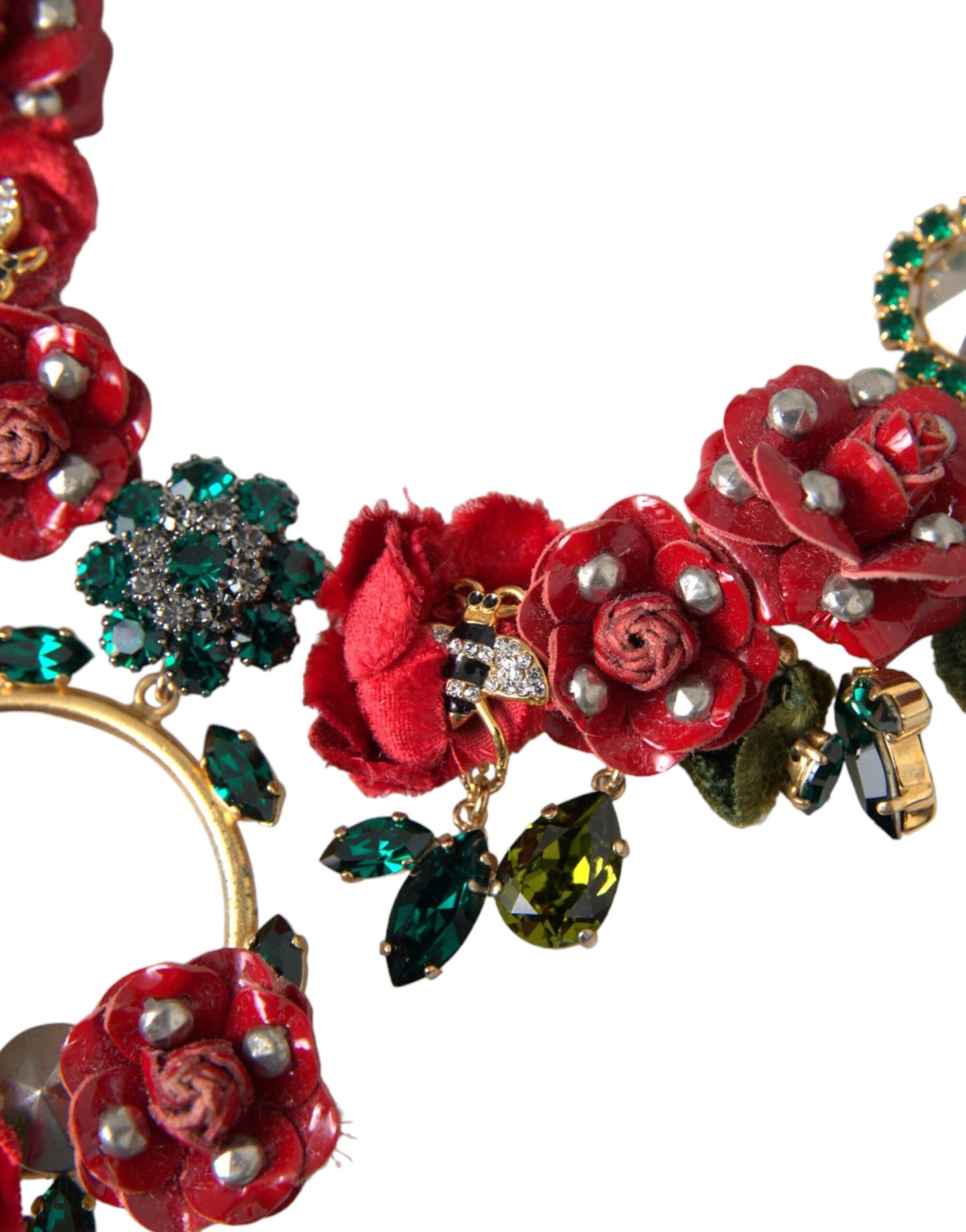 Dolce & Gabbana – Halskette mit Gliederkette aus goldenem Messing und Rosenblüten-Kristallanhänger
