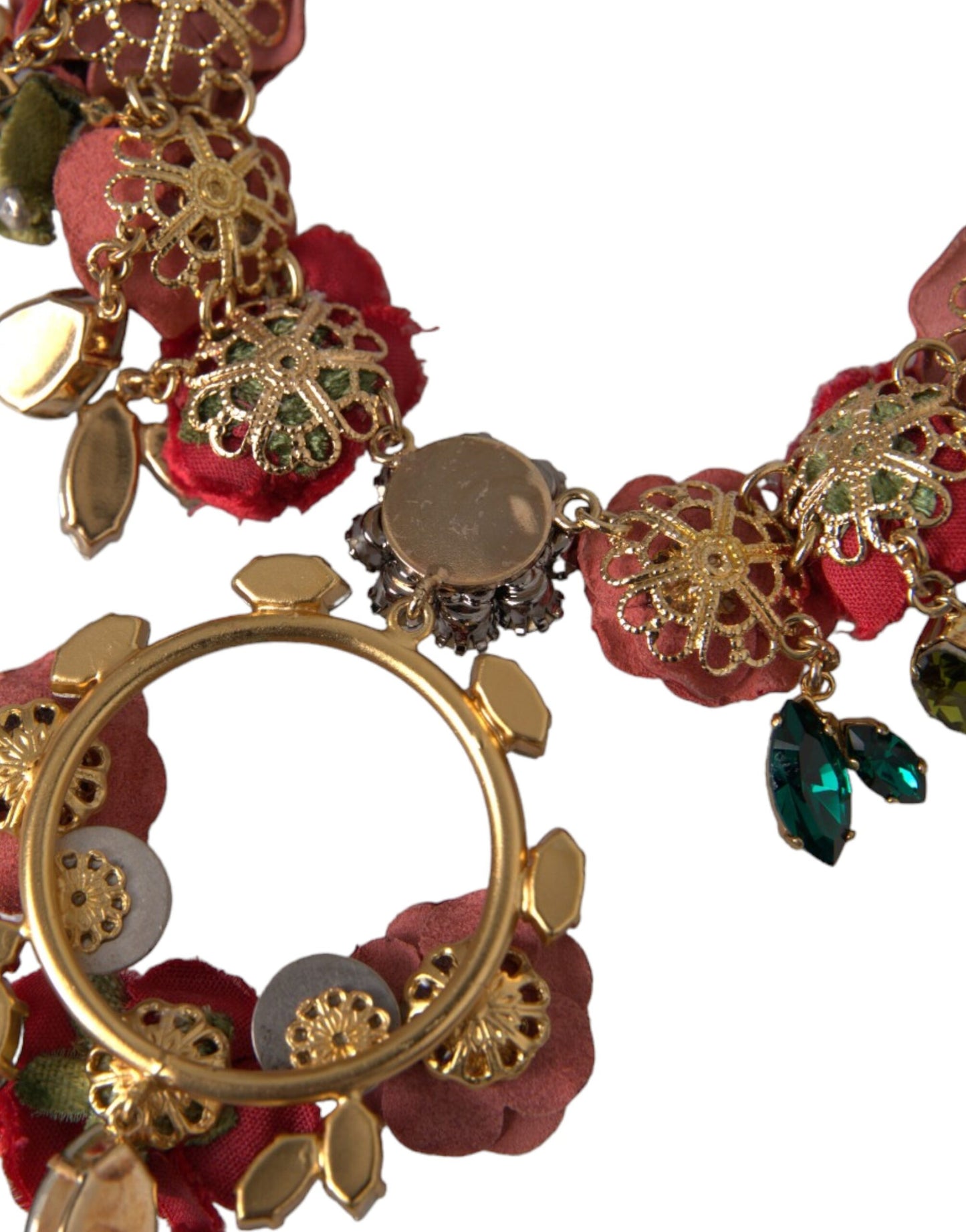 Dolce & Gabbana – Halskette mit Gliederkette aus goldenem Messing und Rosenblüten-Kristallanhänger
